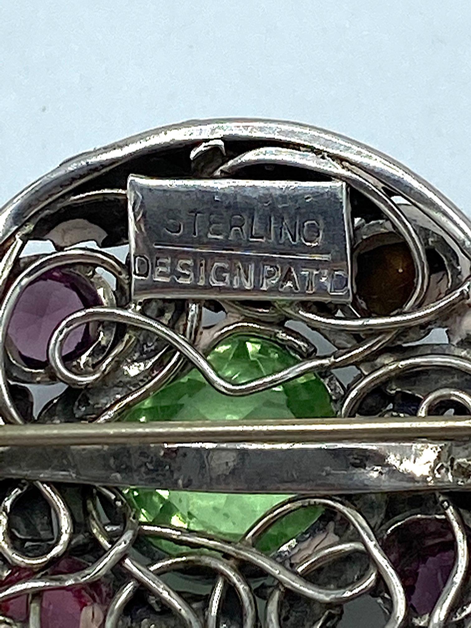 Hobe' Sterling Silver Glass Jeweled 1940s Tassel Brooch 4