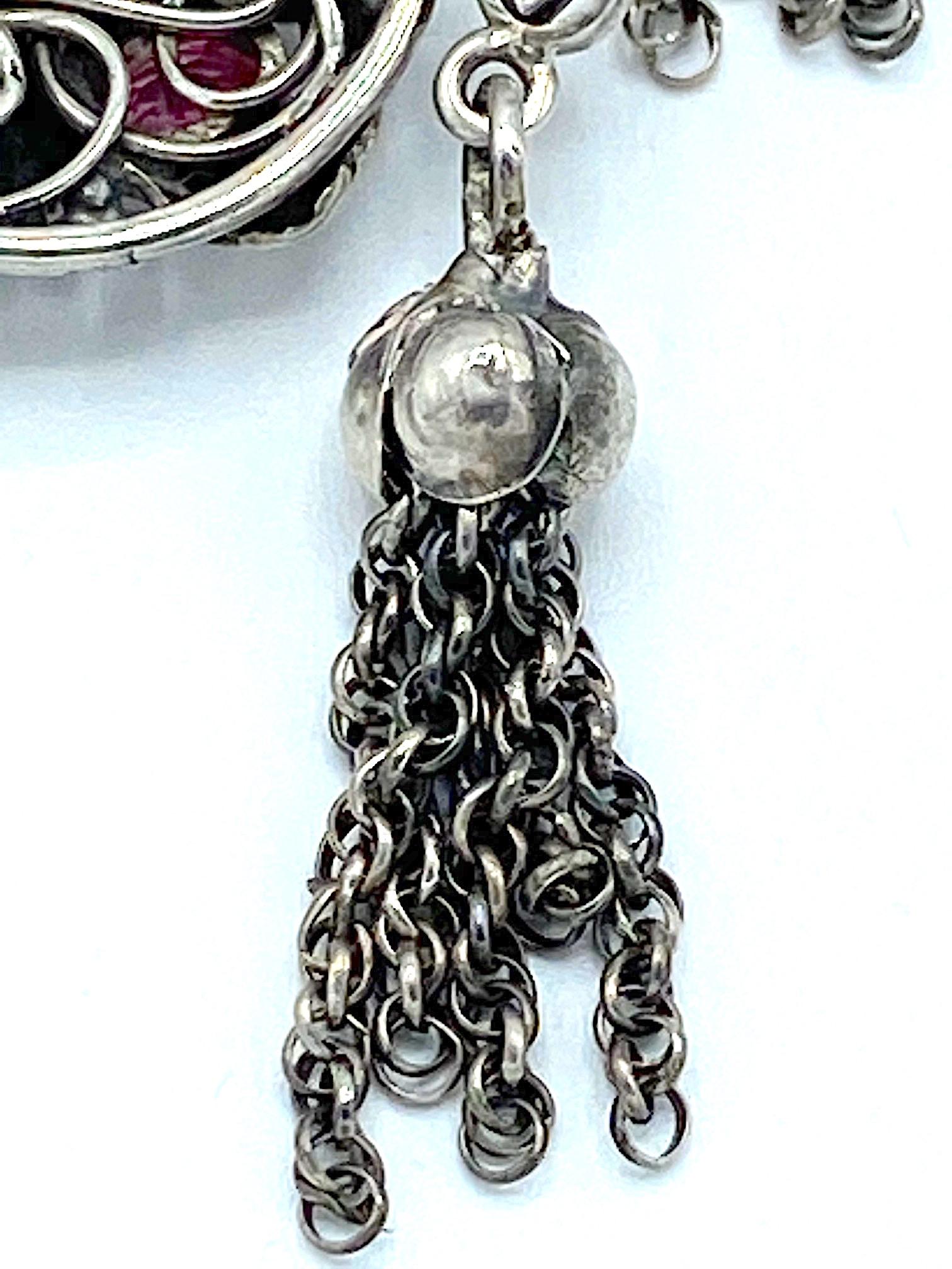 Hobe' Sterling Silver Glass Jeweled 1940s Tassel Brooch 6