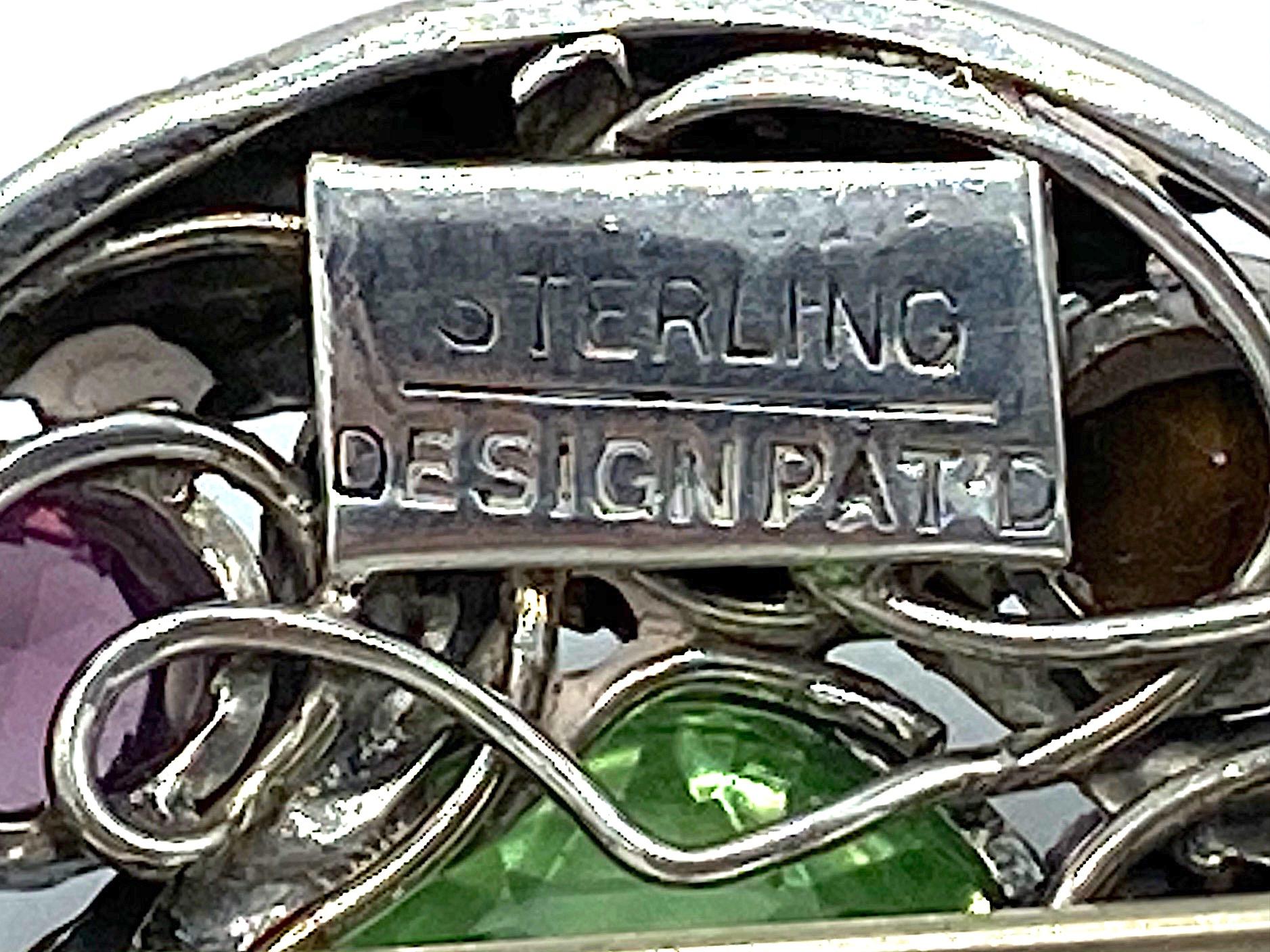 Hobe' Sterling Silver Glass Jeweled 1940s Tassel Brooch 8