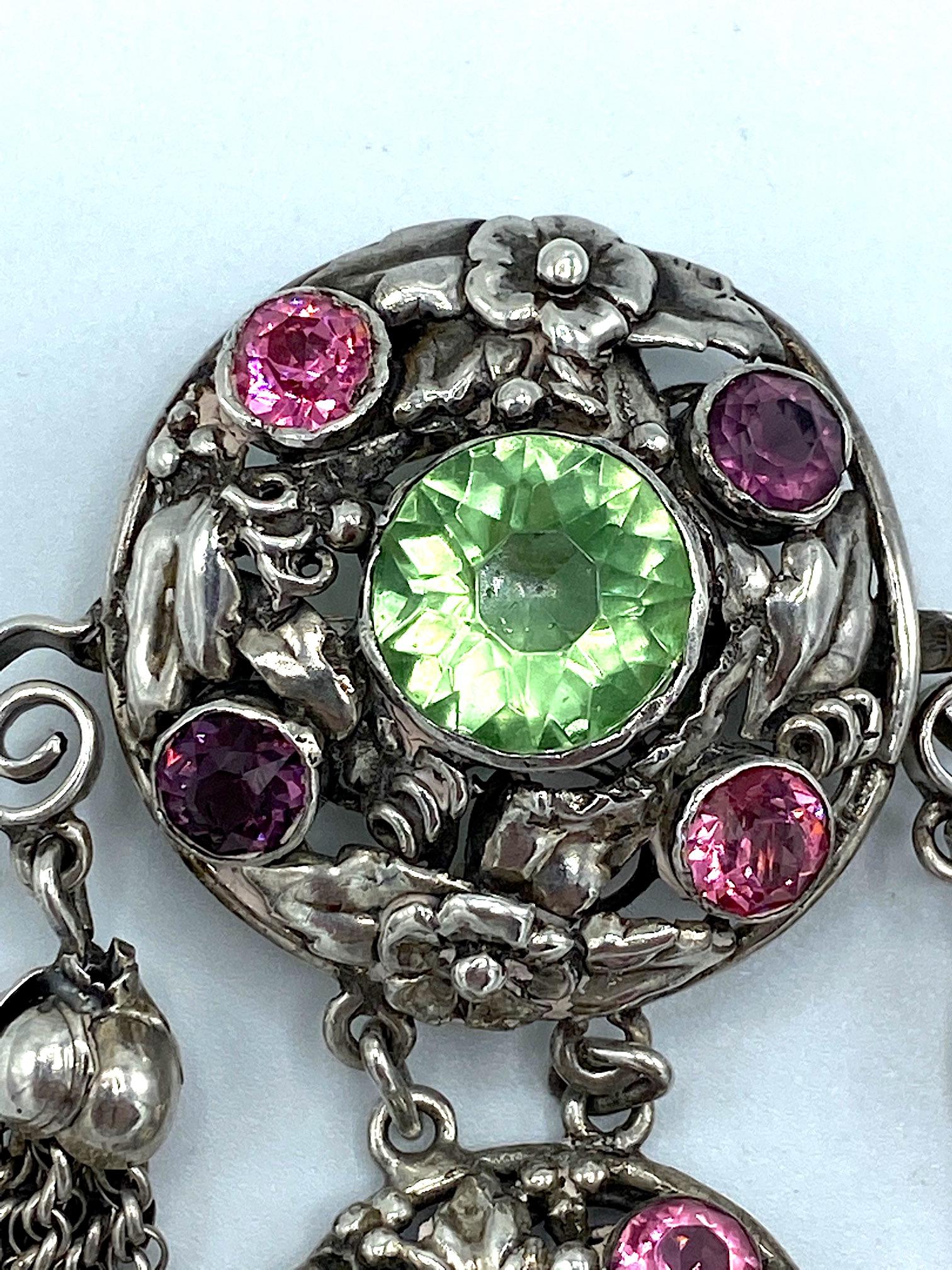Women's Hobe' Sterling Silver Glass Jeweled 1940s Tassel Brooch