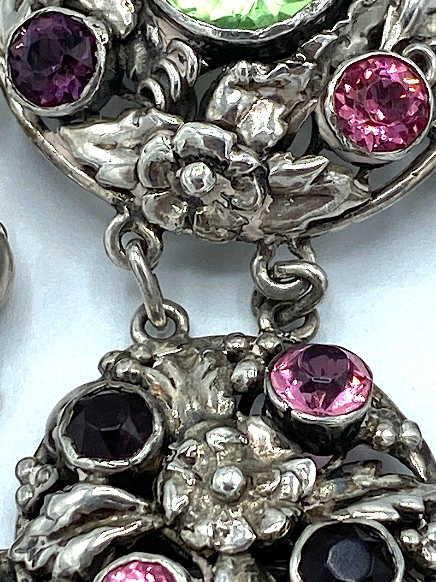 Hobe' Sterling Silver Glass Jeweled 1940s Tassel Brooch 2