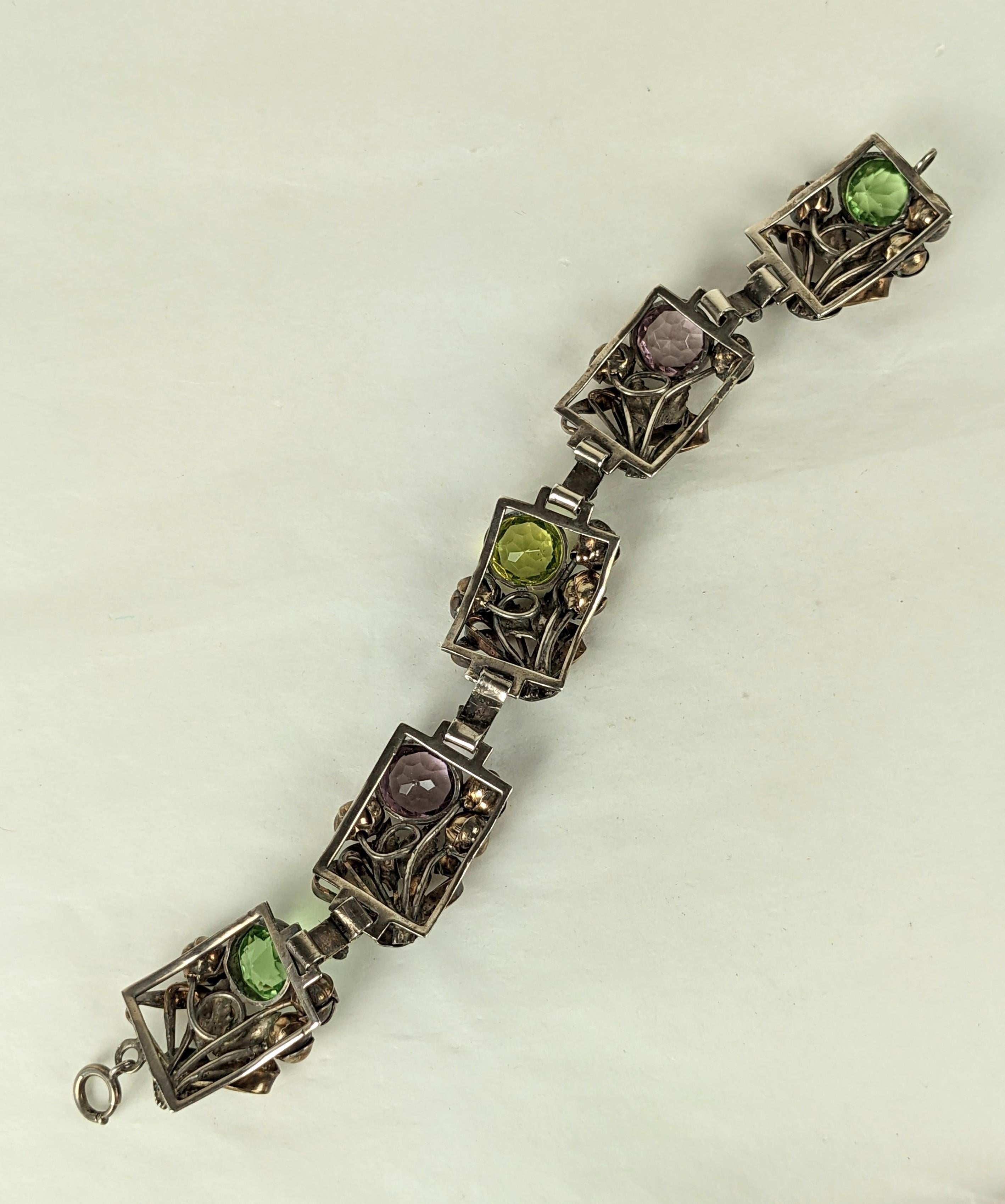 Art Deco Hobe Sterling Vermeil Crystal Link Bracelet For Sale