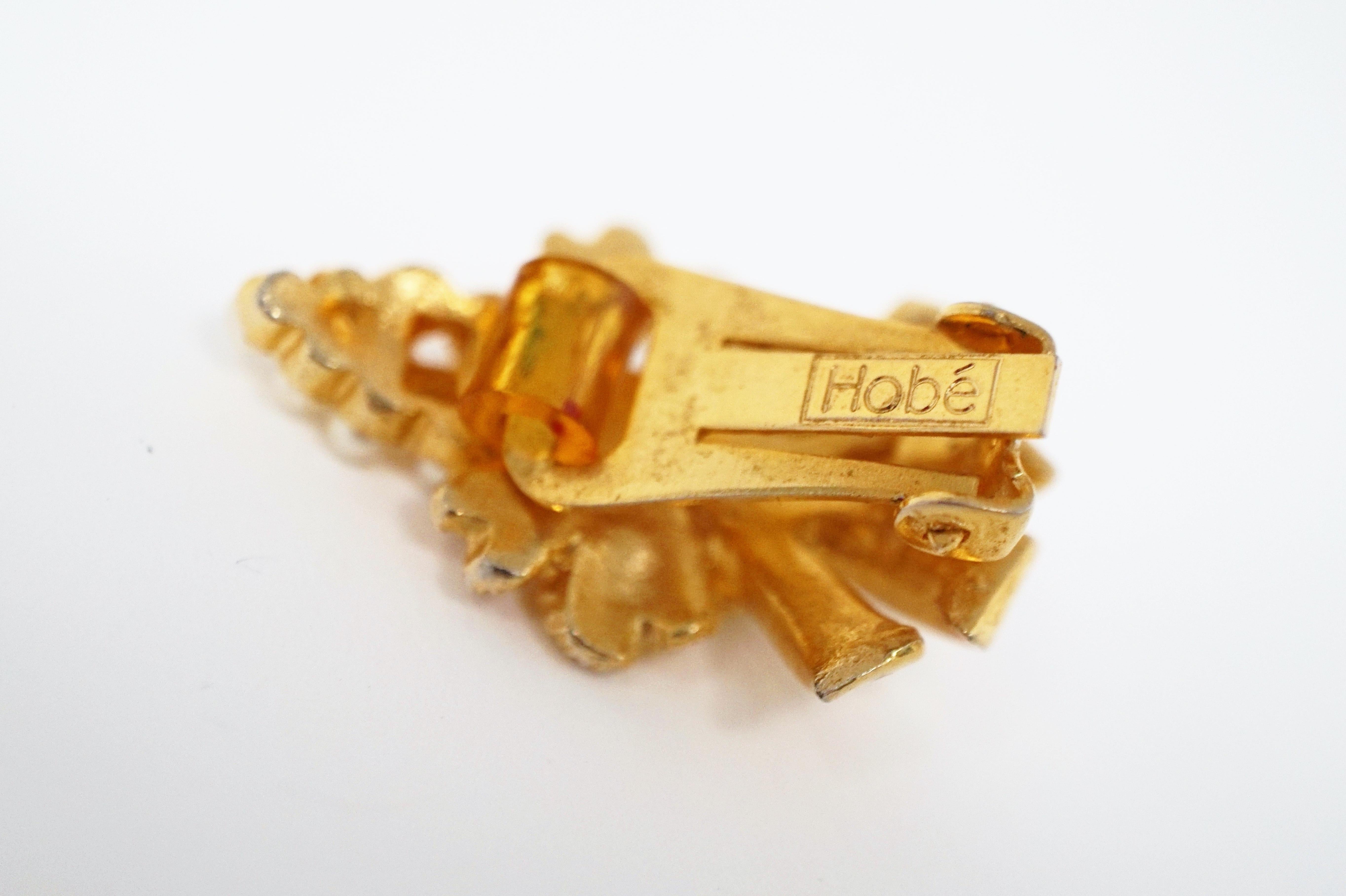Hobé Vintage Vergoldete Perle & Kristall Strass Statement-Ohrringe, signiert, 1950er Jahre im Angebot 1