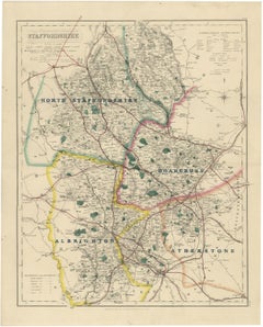 Hobson Fox Hunting Map of Staffordshire, North Staffordshire Hunt, circa 1870