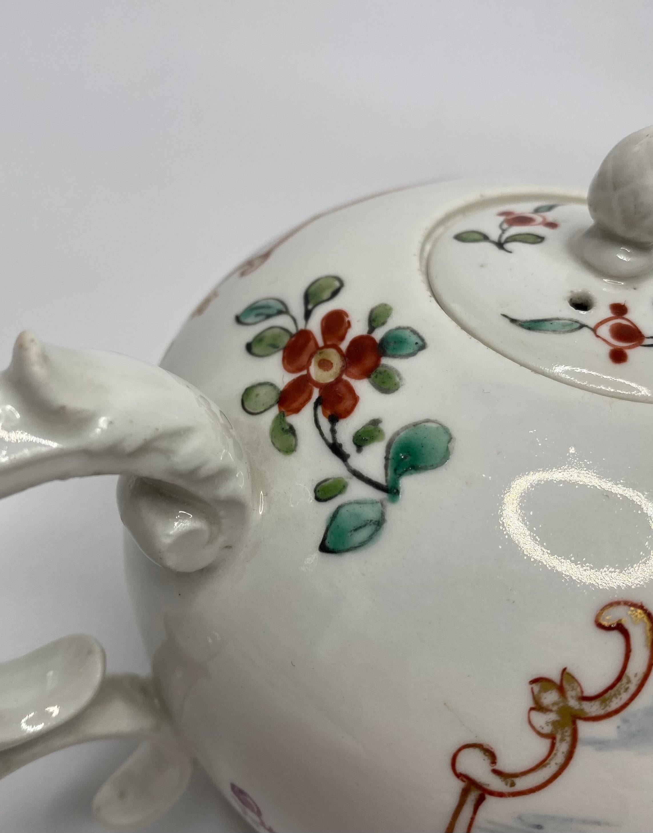 Georgian Hochst porcelain teapot & cover, c. 1755. For Sale