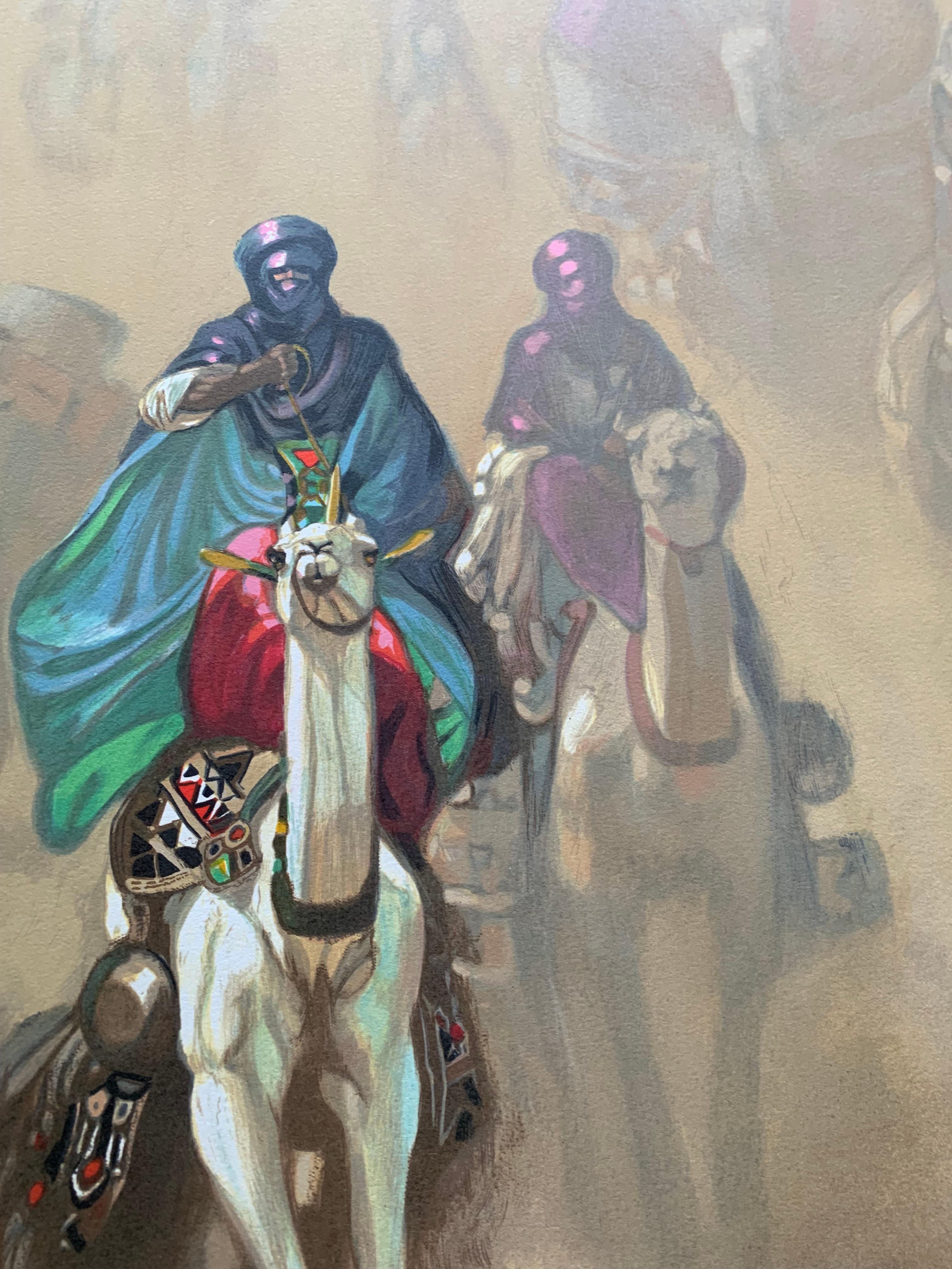 Les Convoyeurs de la Dot, Lithograph, Limited Edition Numbered and Signed - Print by Hocine Ziani