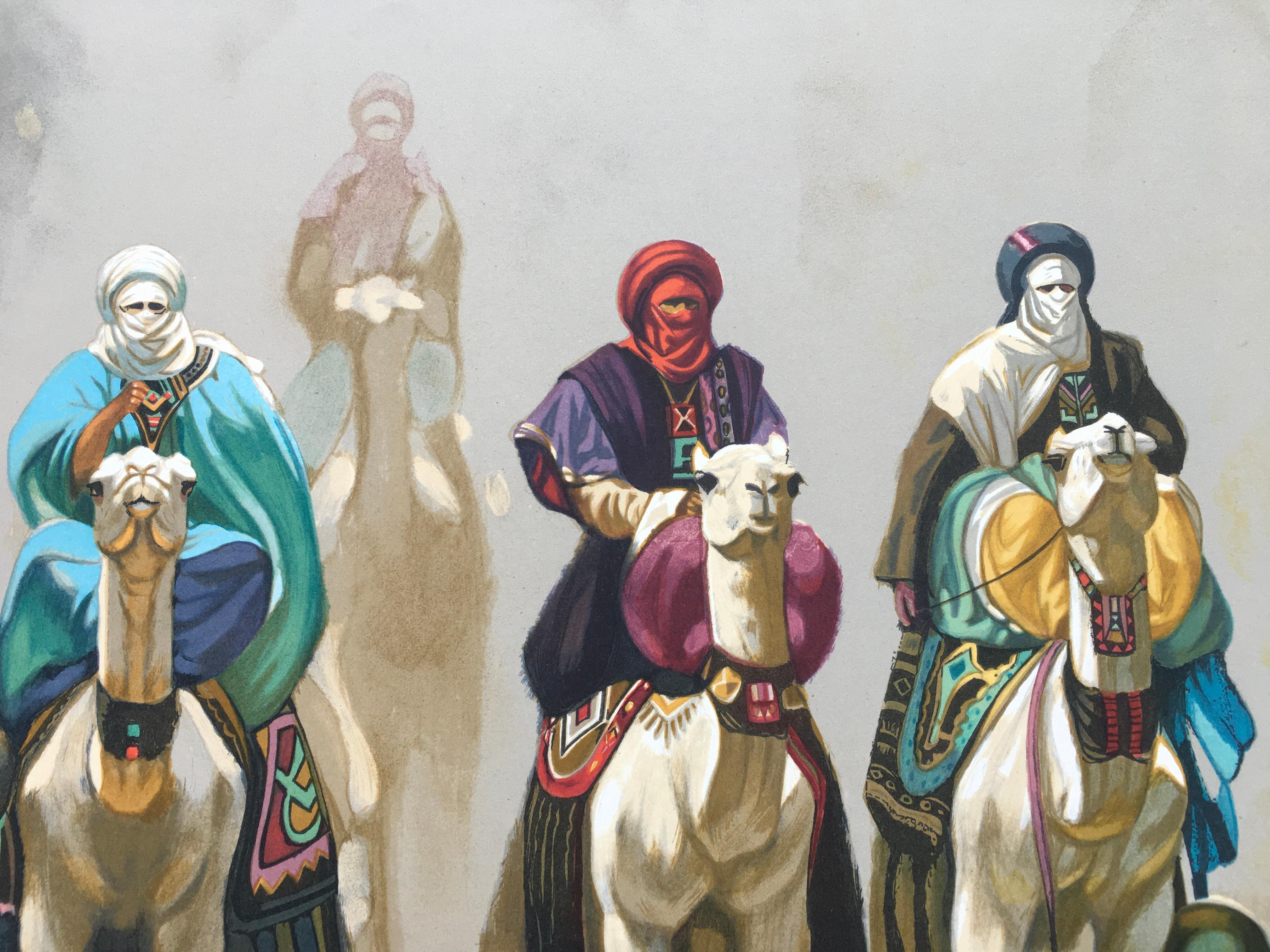 L'Escorte Bleue, Lithograph, Limited Edition Numbered and Signed by the Artist - Print by Hocine Ziani