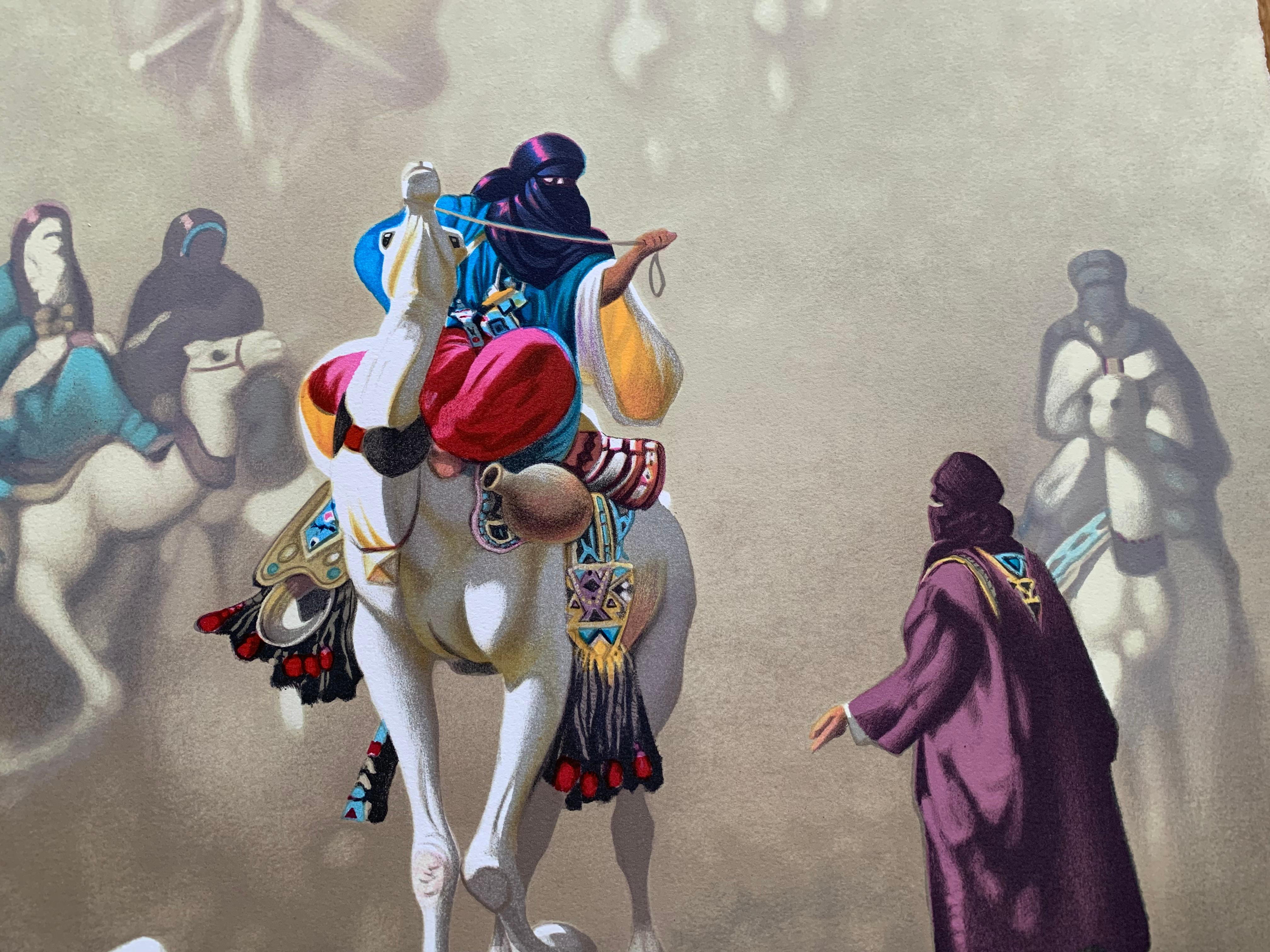 UN THÉ ET DES NOUVELLES RENCONTRES, Lithograph, Limited Edition Numbered, Signed - Print by Hocine Ziani