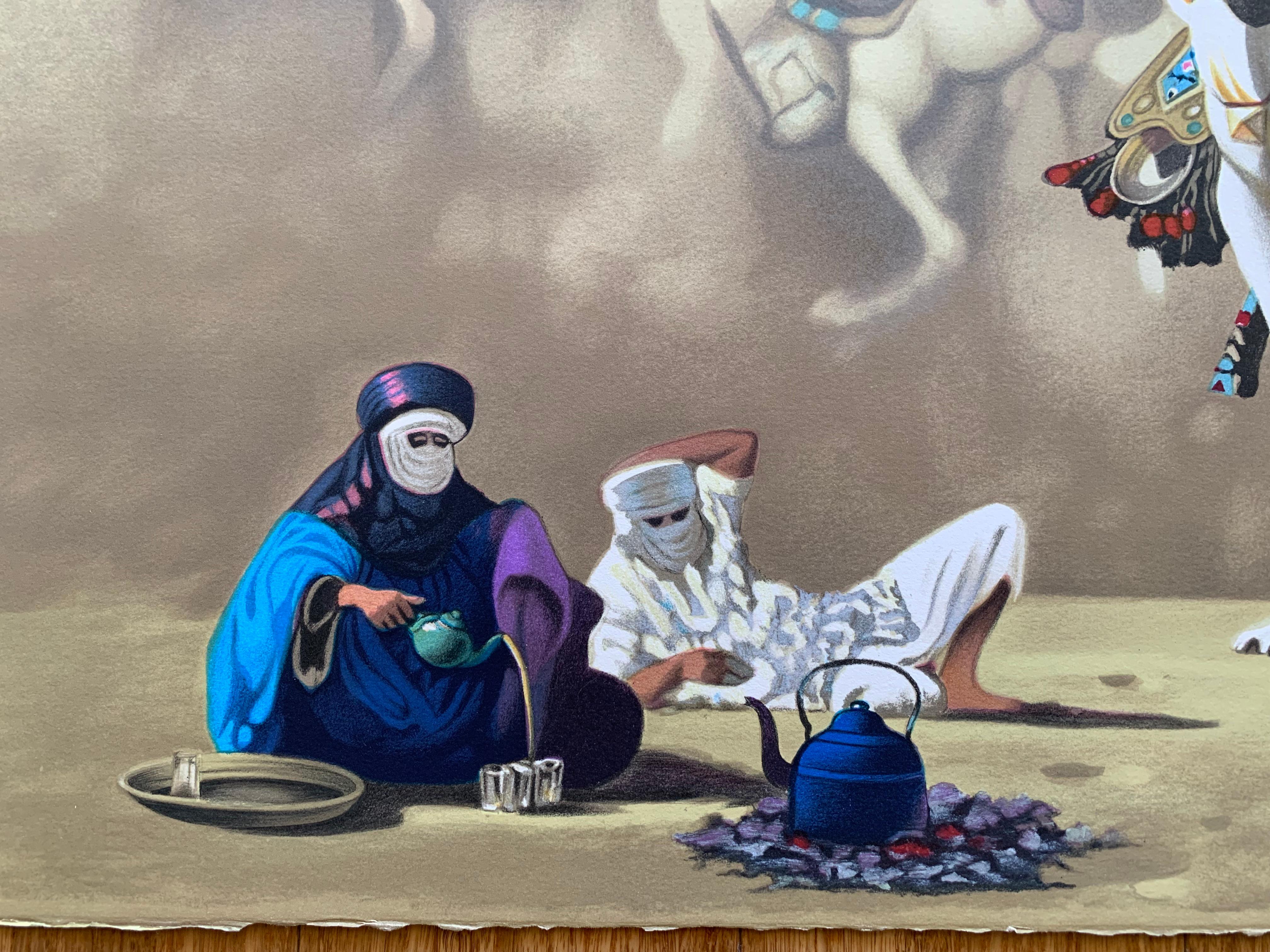 UN THÉ ET DES NOUVELLES RENCONTRES, Lithograph, Limited Edition Numbered, Signed - Other Art Style Print by Hocine Ziani