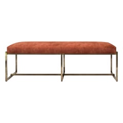 21st Century Minimalist Aged Brass & Velvet Grace S14 Bench