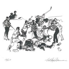 Gravure à l'eau-forte de Hockey Folio "Bagarre avec un policier" par Leroy Neiman