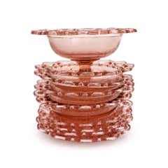 Hocking Glass Old Colony Pink Depression Glass Dessert Service, 1935