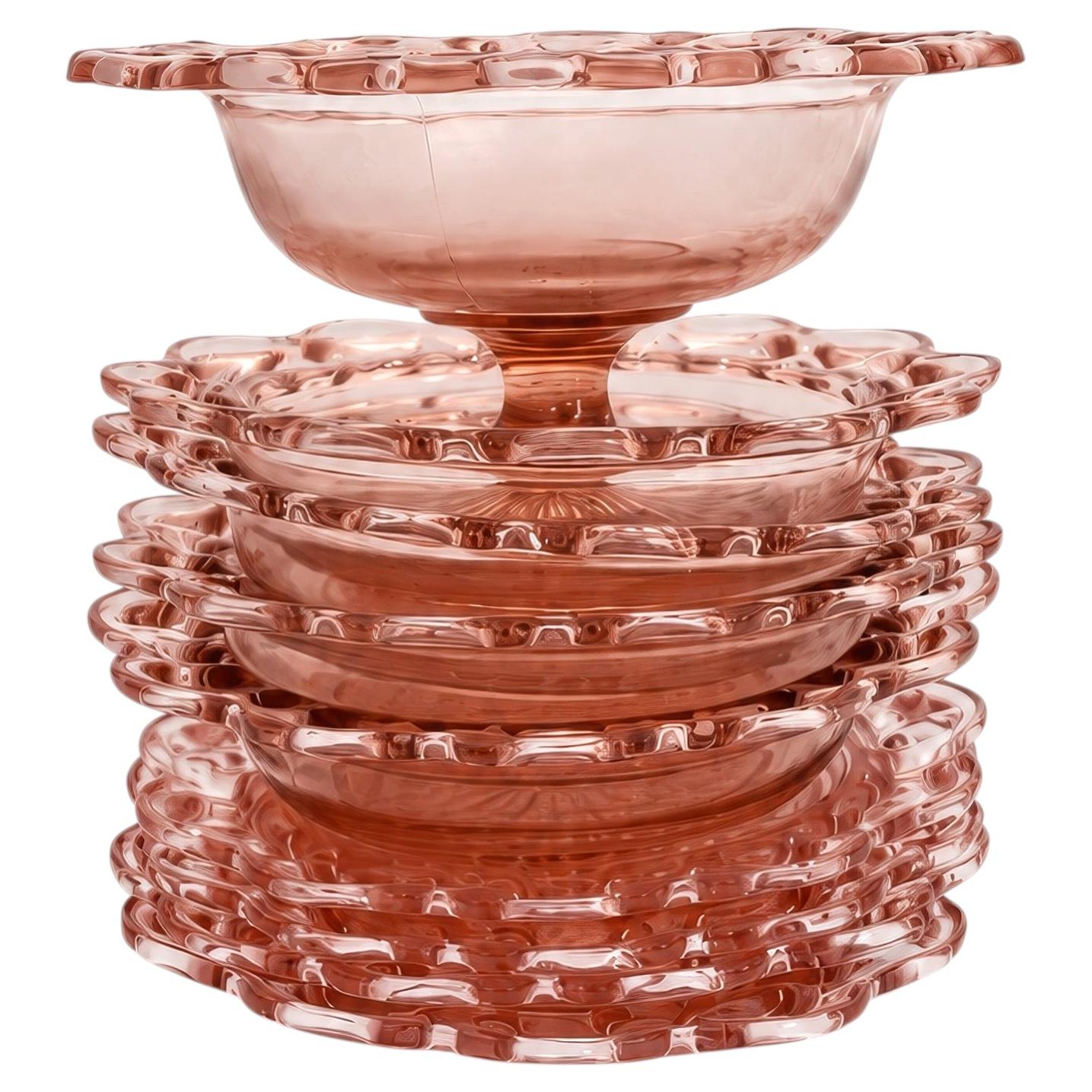Service à dessert « Old Colony Pink » en verre « Depression Glass » de Hocking Glass, 1935 en vente