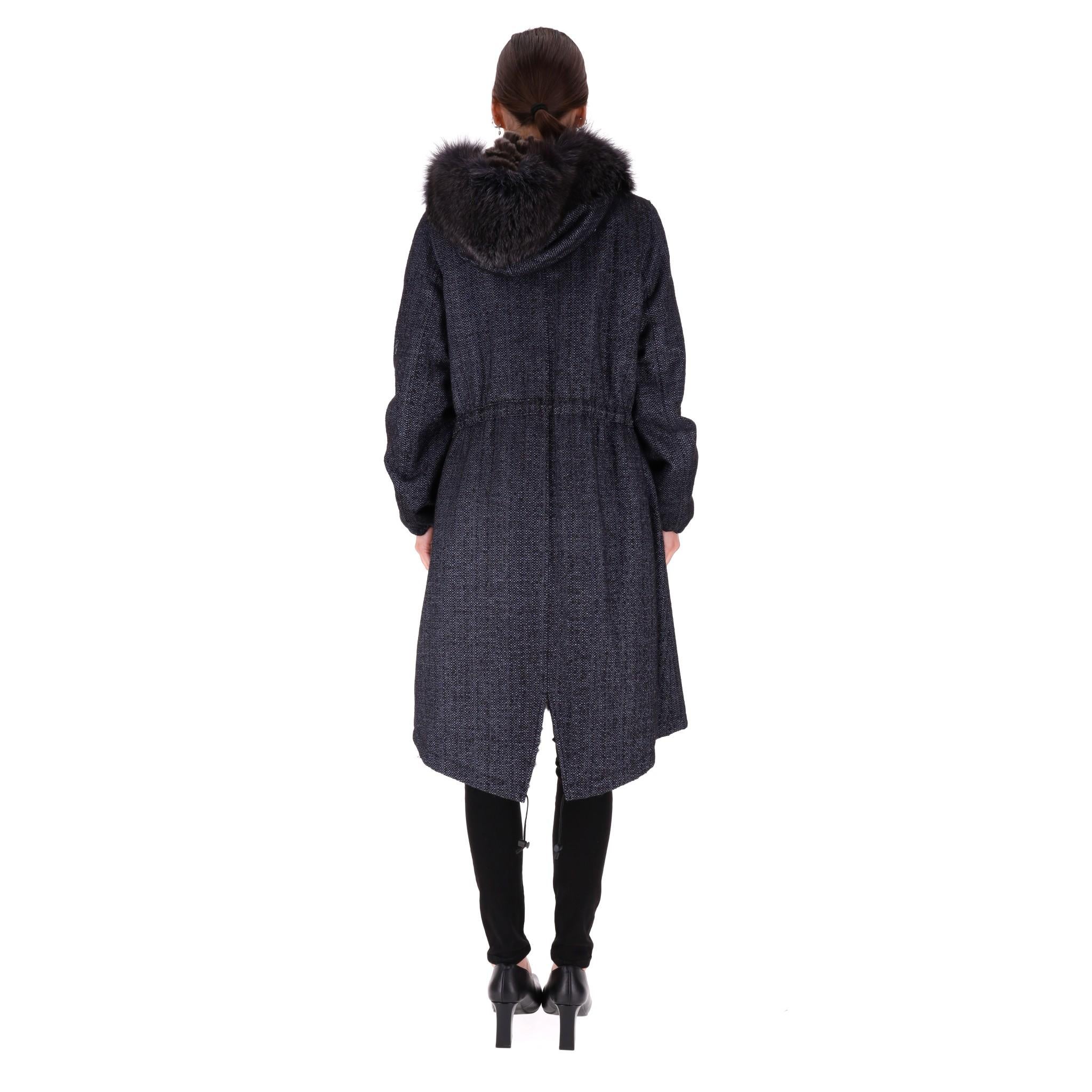 Hockley Saga Furs Cappotto in tweed con bordo in pelliccia di volpe e coniglio In condizioni ottime in vendita a London, GB