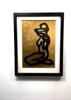 Bond Girl - Modern Abstract silver leaf, black ink figurative painting