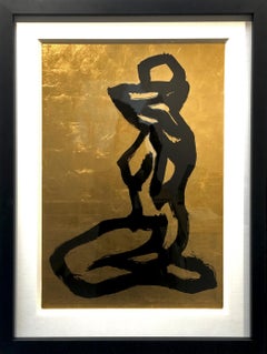 Bond Girl - Modern Abstract silver leaf, black ink figurative painting 