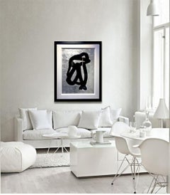 Comfort - Modern Abstract silver leaf, black ink figurative painting