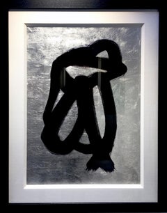Comfort - Modernes abstraktes Blattsilber, figuratives Gemälde mit schwarzer Tinte 