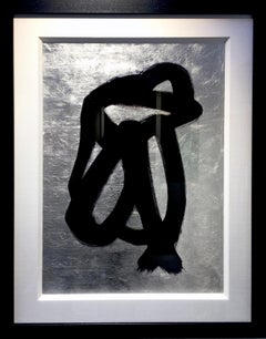 Comfort - Modern Abstract silver leaf, black ink figurative painting