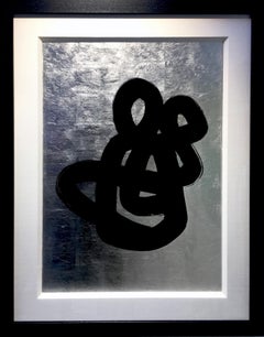 Love by Hock Tee Tan Modern Abstract silver leaf, black ink figurative painting