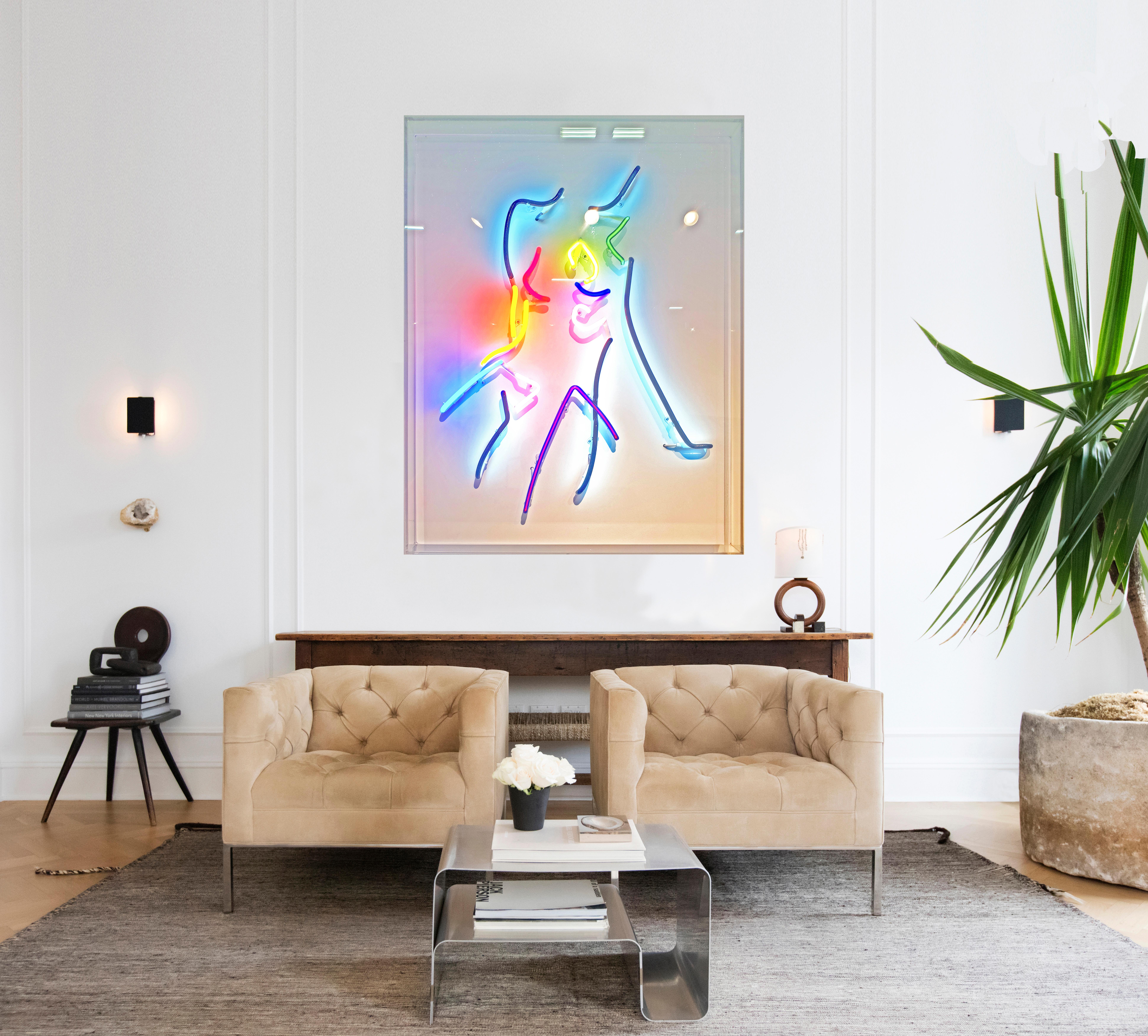 Neon After Modigliani - Abstract colorful Neon artwork by Hock Tee Tan - Painting by Hocktee Tan