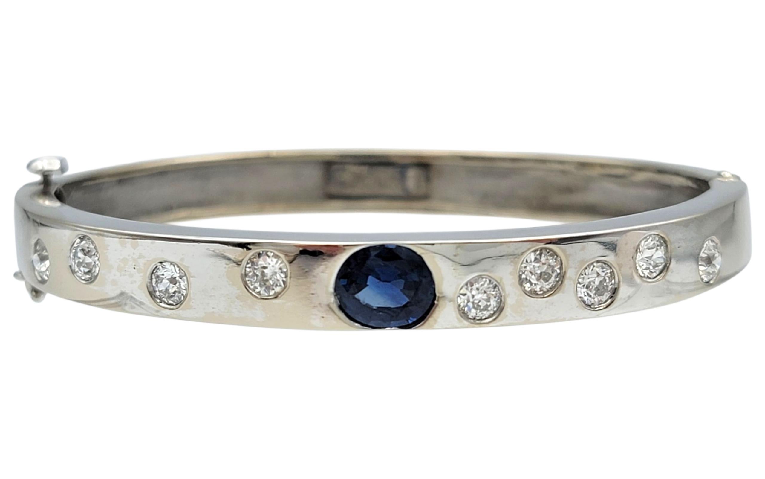 Bracciale a cerniera con zaffiro blu e diamanti Hodson's in oro bianco 14 carati In condizioni buone in vendita a Scottsdale, AZ