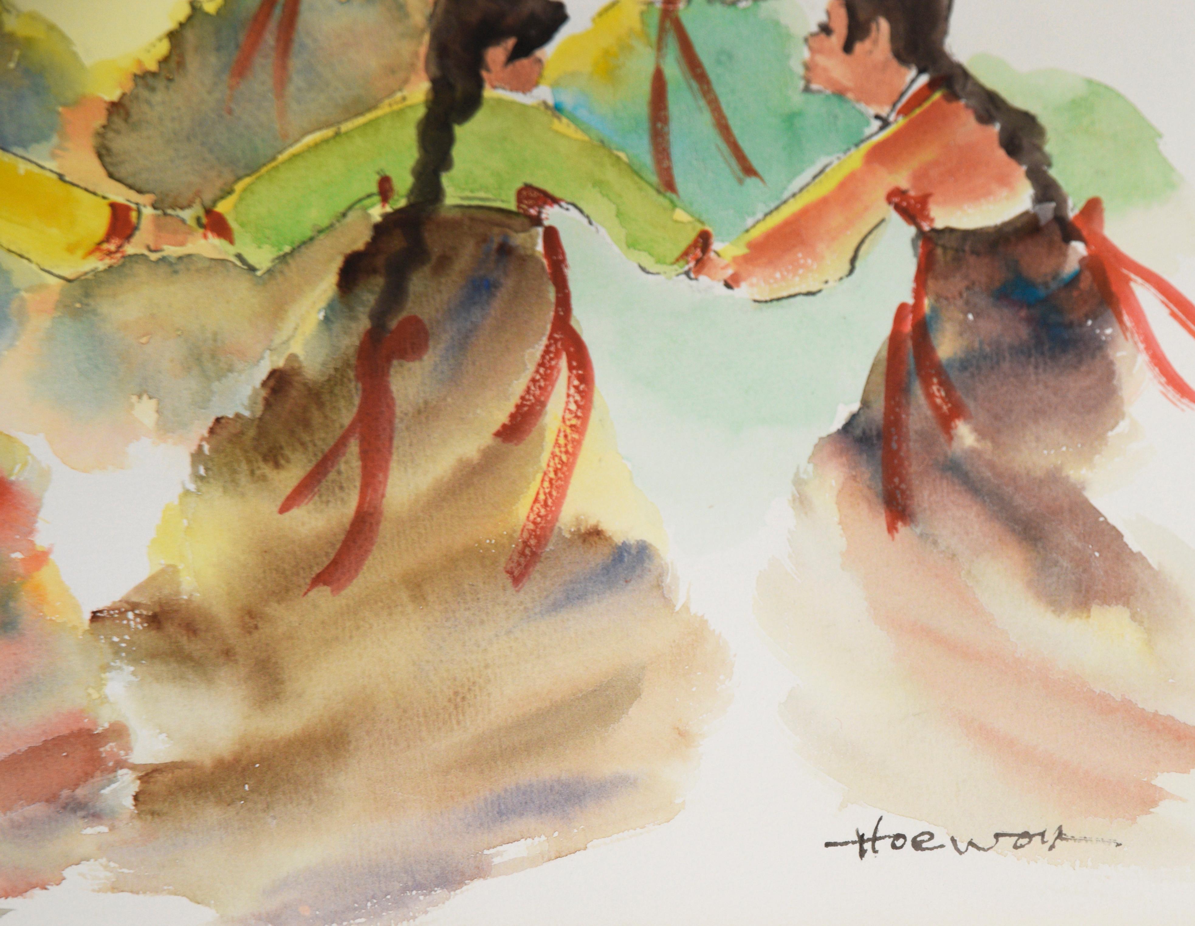 The Dance - Original Watercolor on Paper - Korean Folk Art 1