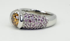 Hofer Bague avec diamant cognac certifié 1,33 carat et diamants roses intenses