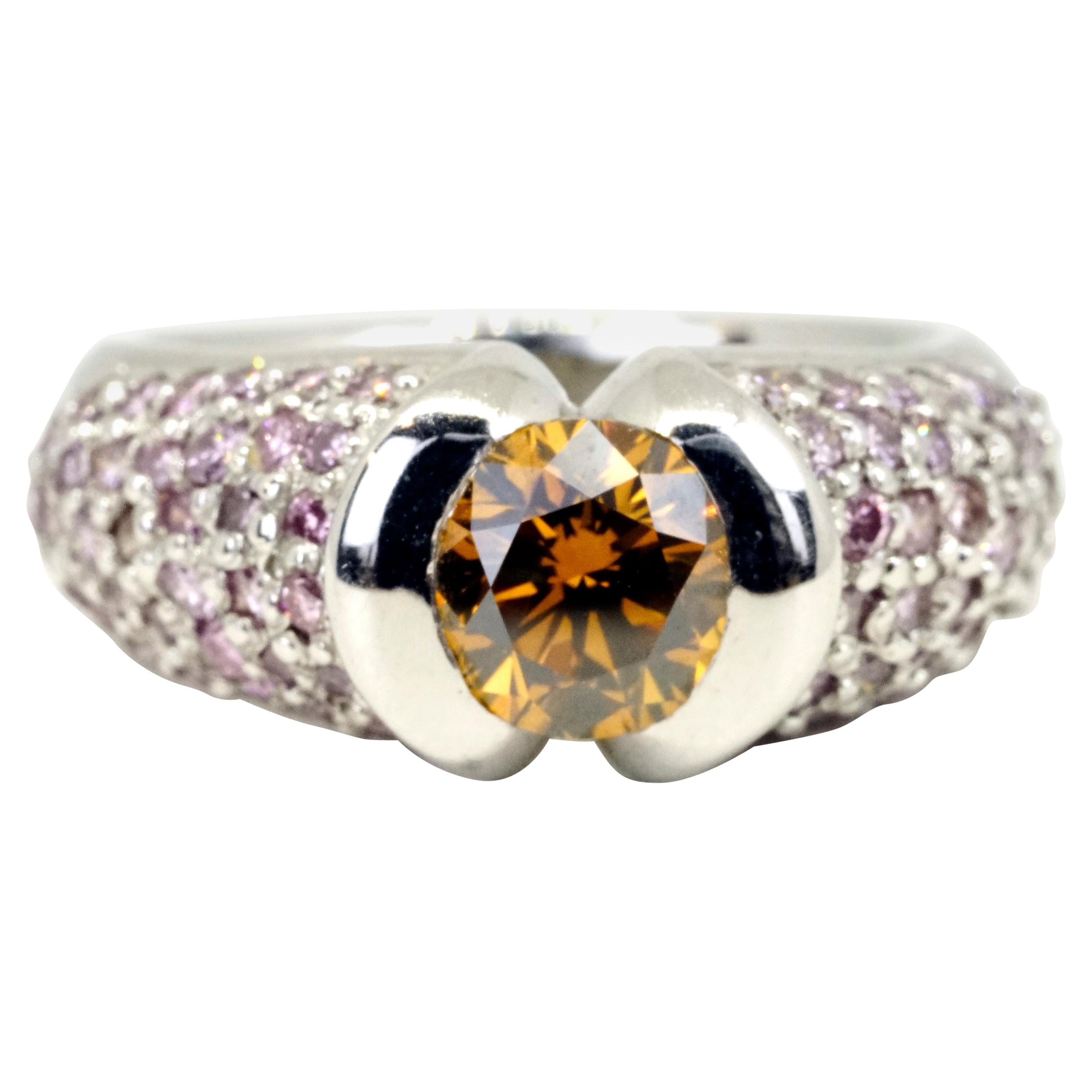Hofer Certified 1.33 Cognac Diamond and Intense Pink Diamonds Ring For Sale