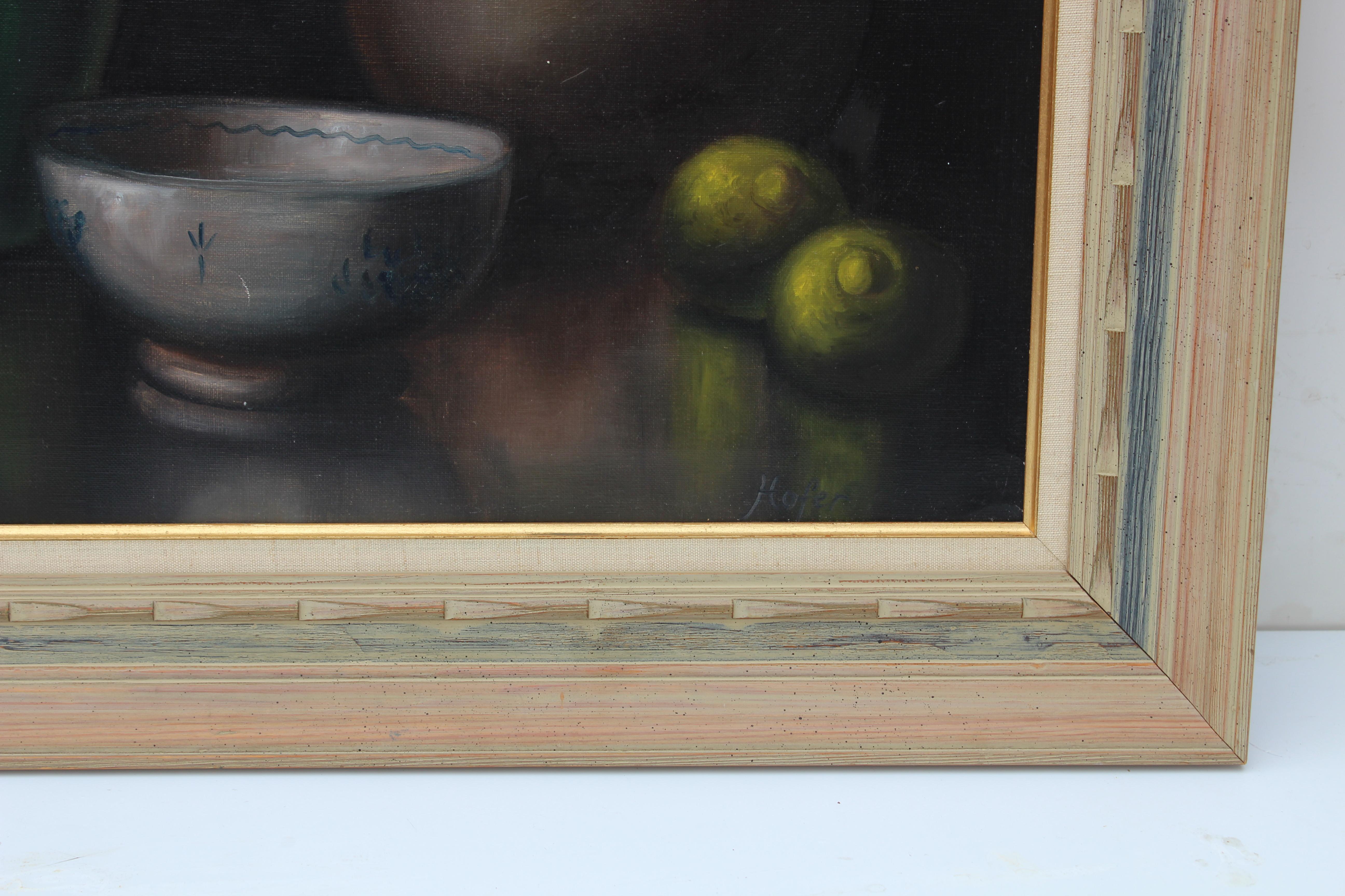 Peinture à l'huile vintage sur toile, Nature morte, fruits, encadrée, signée Hofer en vente 3
