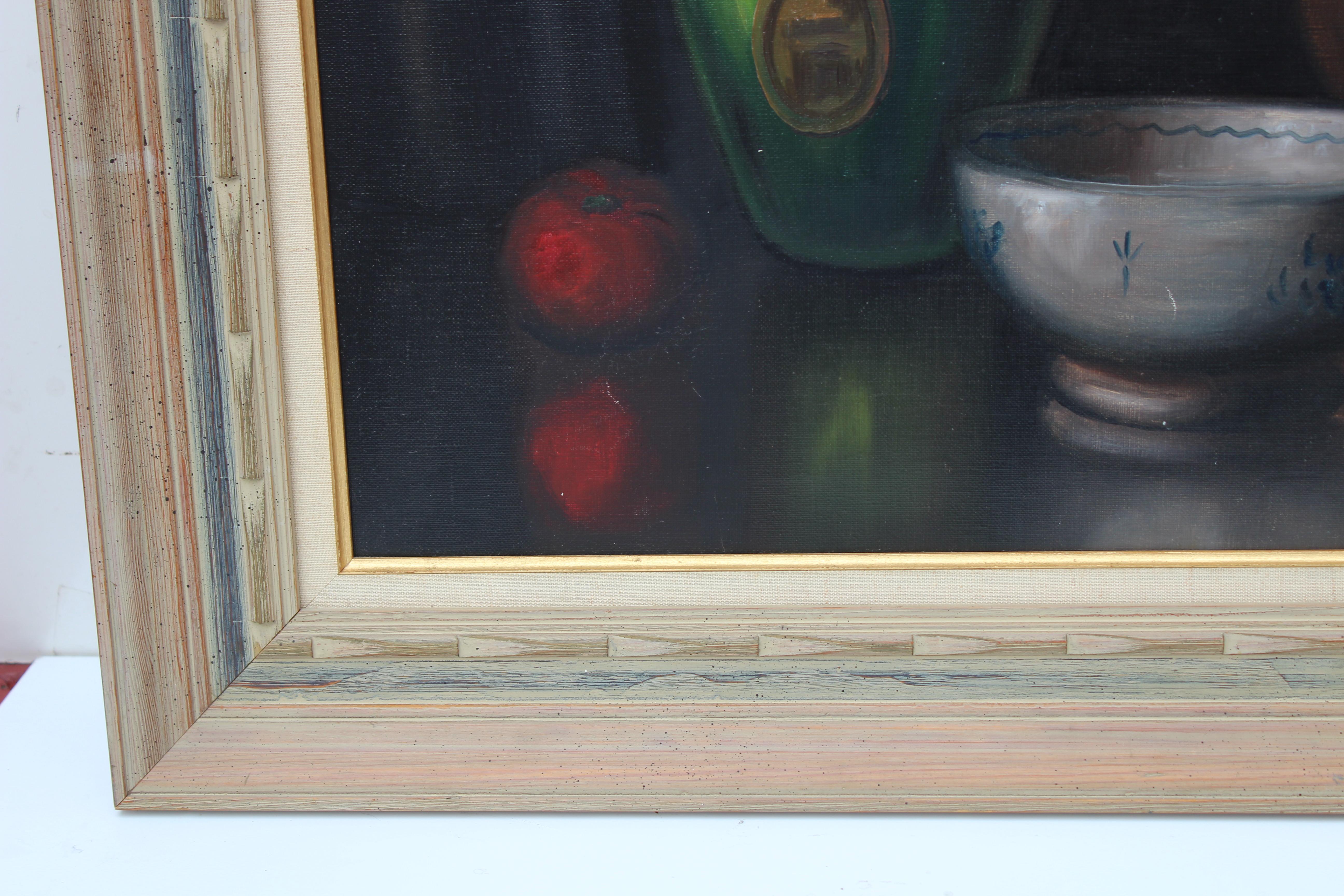 Vintage oil painting on canvas, Still life, fruit, Framed, Signed Hofer For Sale 4
