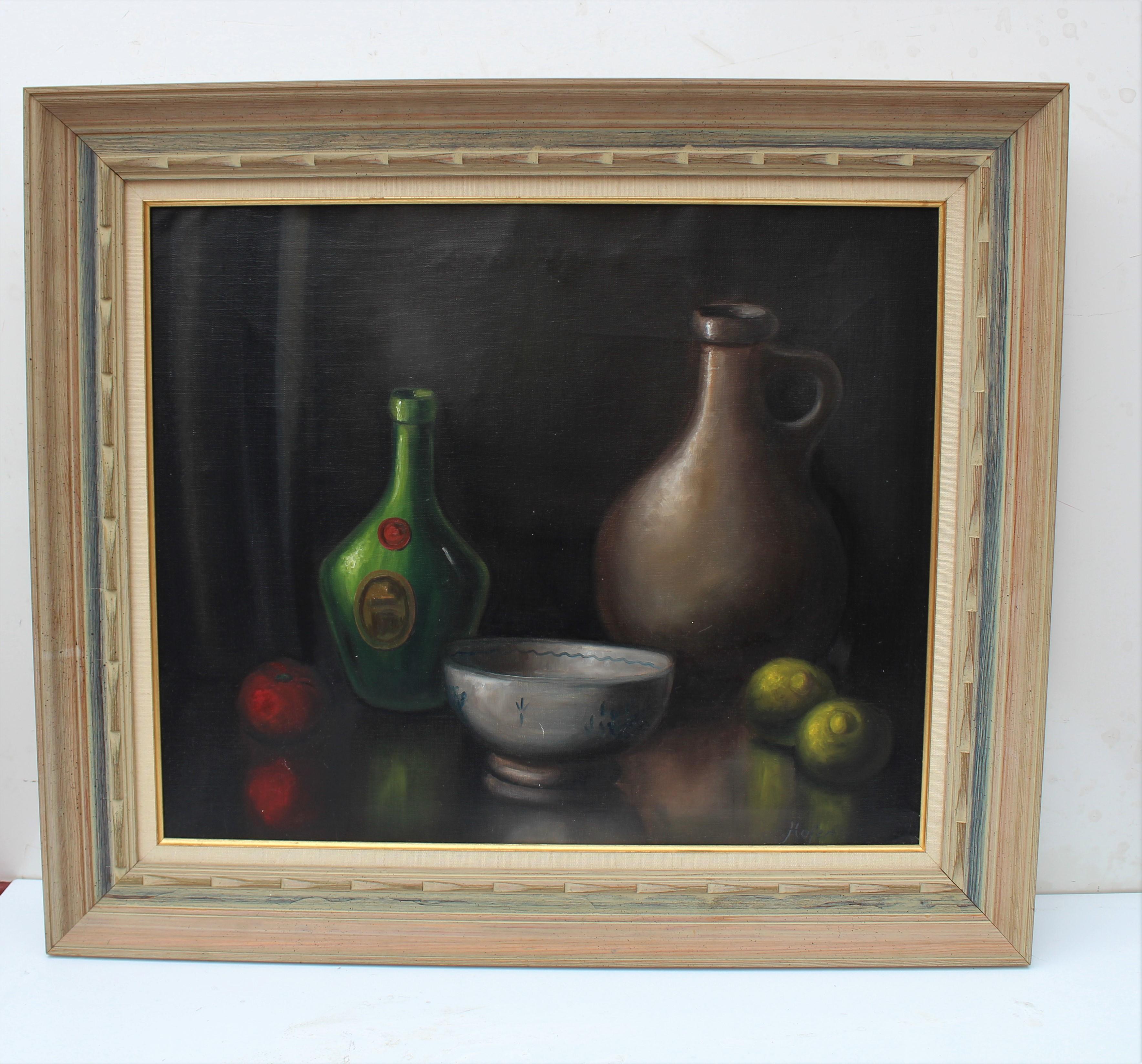 Óleo vintage sobre lienzo, Bodegón, fruta, Enmarcado, Firmado Hofer en venta 4