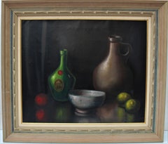 Peinture à l'huile vintage sur toile, Nature morte, fruits, encadrée, signée Hofer