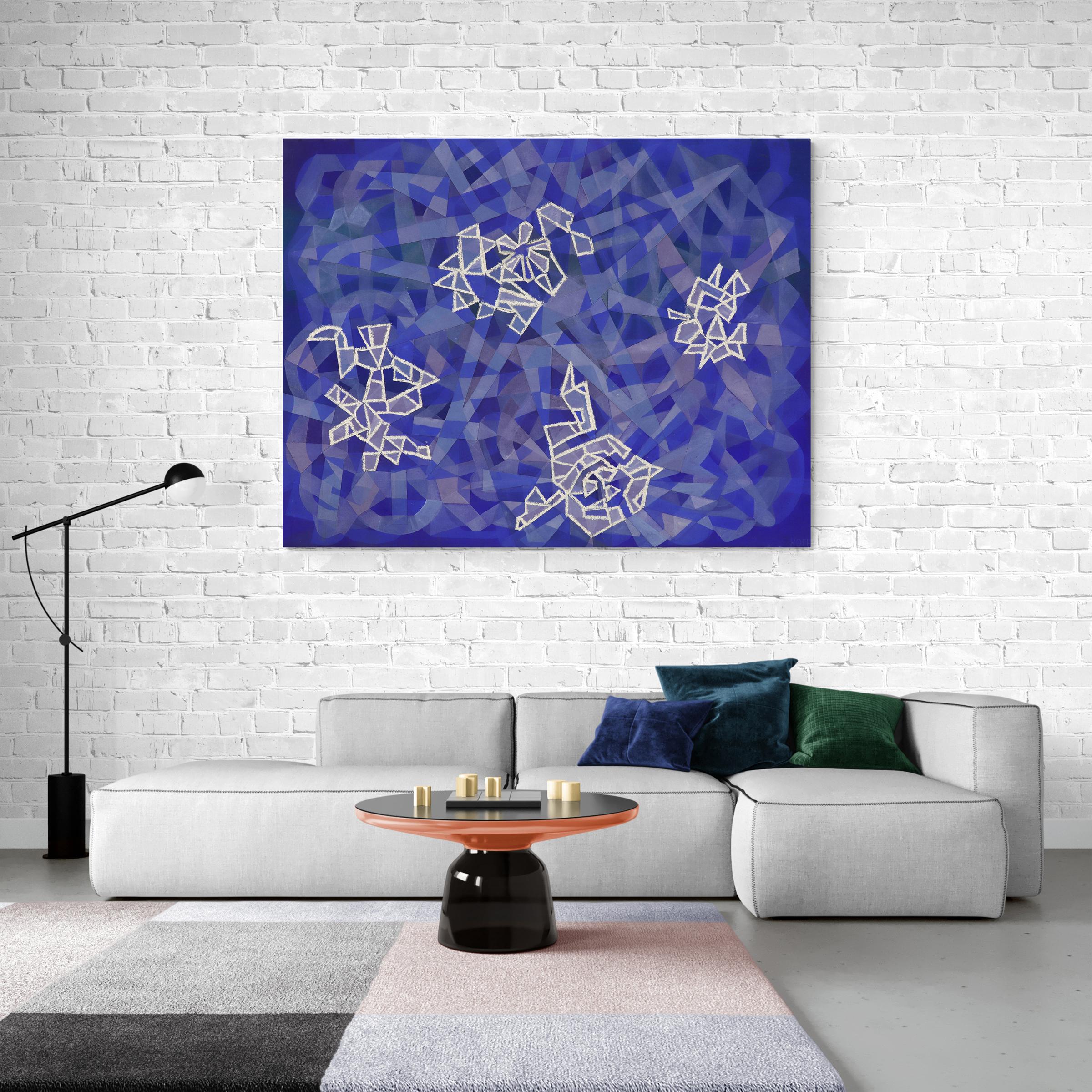 Sea Snow, American Modernist Abstract Canvas Collage Painting, Blue White Gray For Sale 6