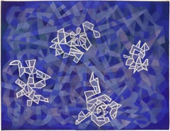 Peinture sur toile abstraite moderniste américaine représentant la neige des mers, bleu, blanc et gris