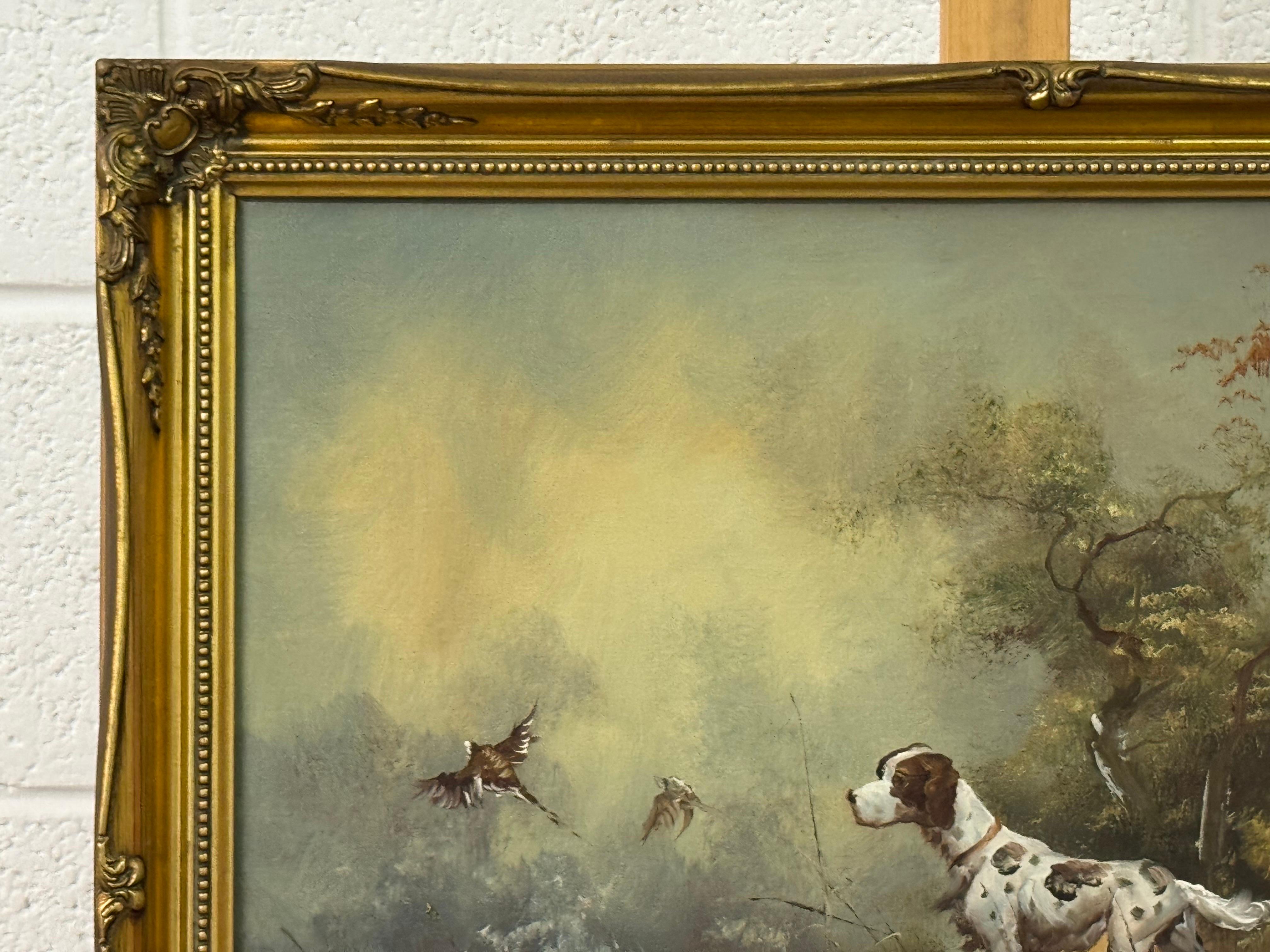 Jagdhund und zwei Vögel fliegen in den Wäldern auf dem Lande in England im Angebot 3