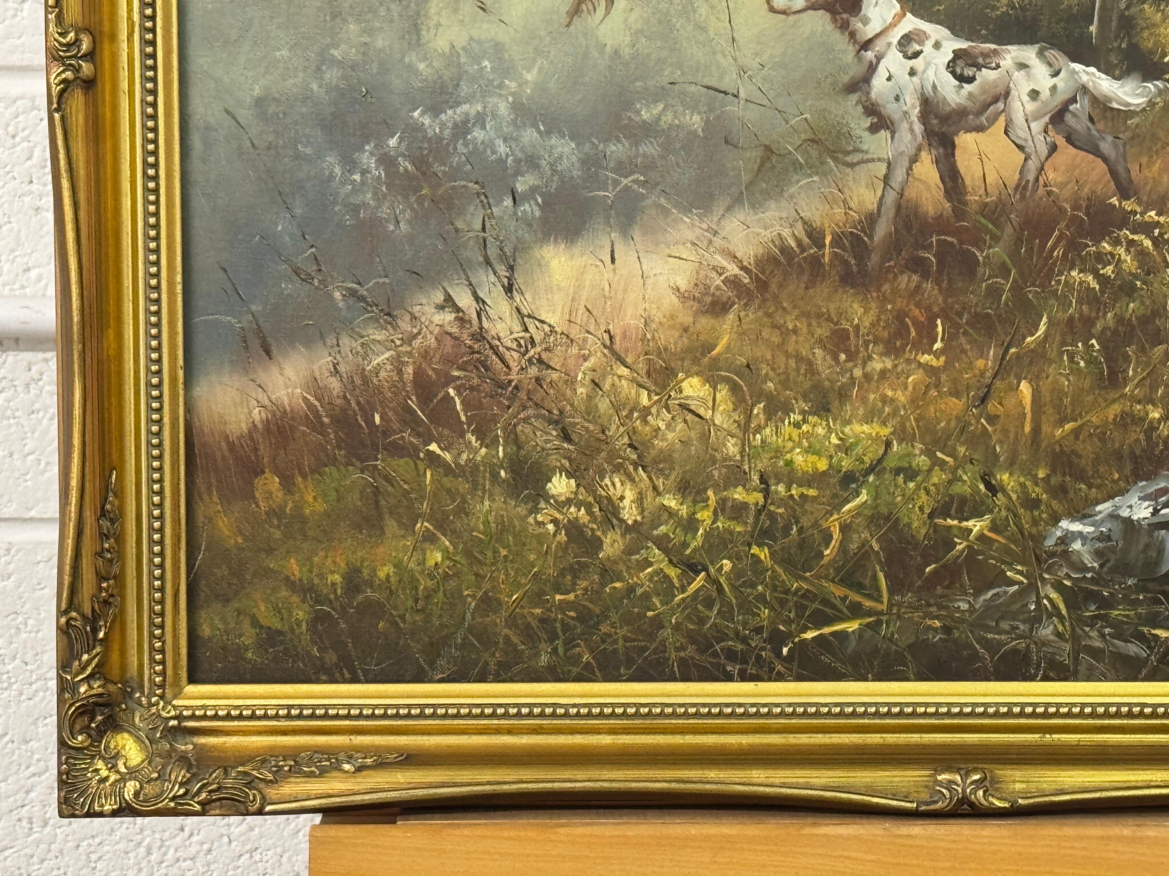 Jagdhund und zwei Vögel fliegen in den Wäldern auf dem Lande in England im Angebot 4