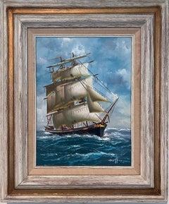 Majestic Tall Ship Original Oil Painting on canvas – Signed Hoffman – Framed