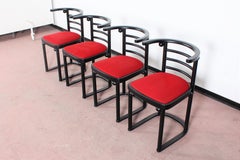 Hoffman for Thonet Model 728 Fledermaus Wood and Red Fabric Chairs, Italy, 1970s