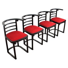 Hoffman for Thonet Model 728 Fledermaus Wood and Red Fabric Chairs, Italy, 1970s