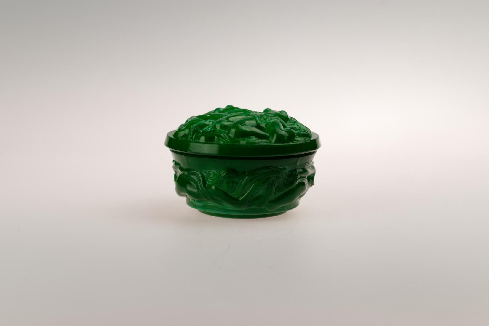 Hoffmann and Schlevogt Art Nouveau Malachite Glass Trinket Box 1