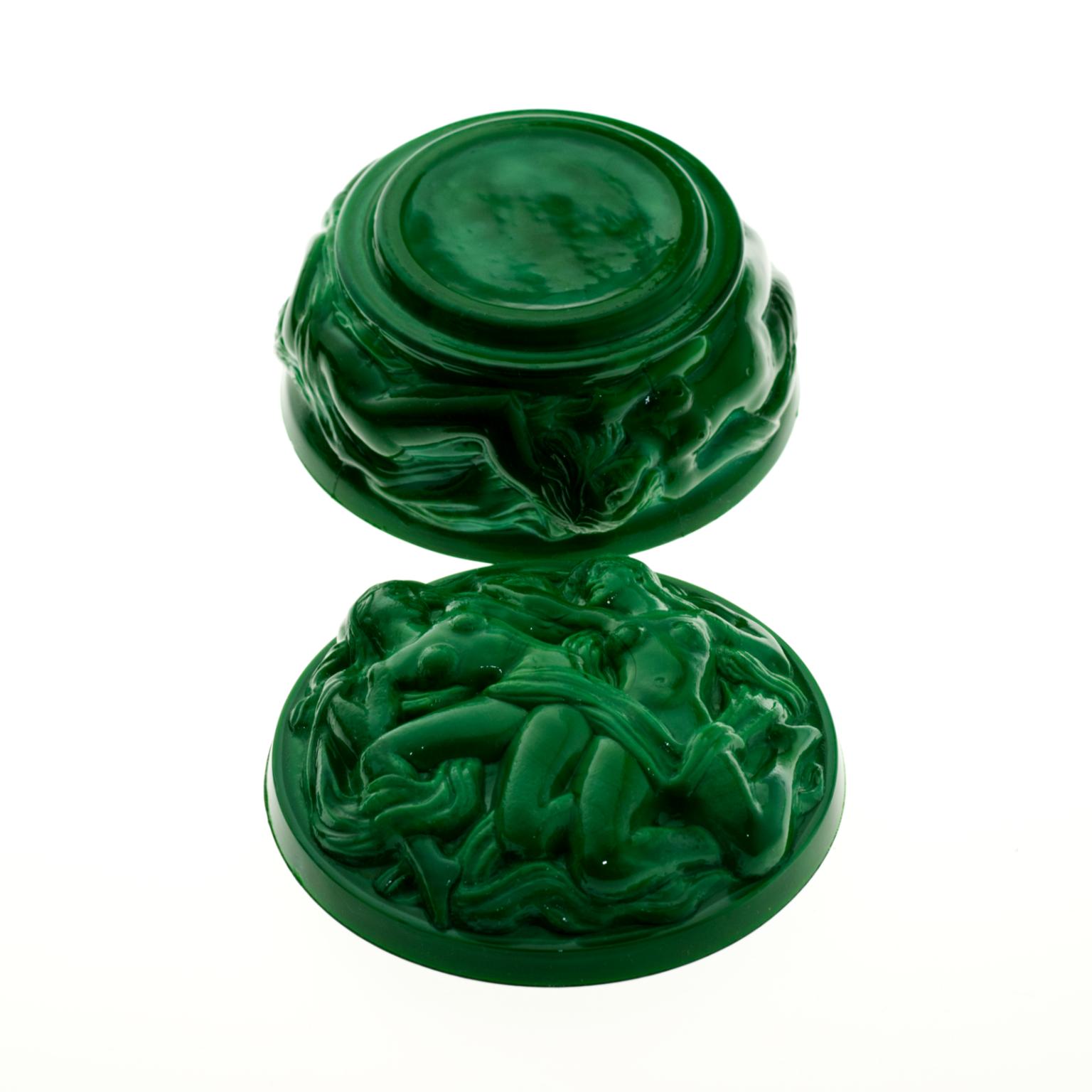Hoffmann and Schlevogt Art Nouveau Malachite Glass Trinket Box In Good Condition In Lucenec, SK