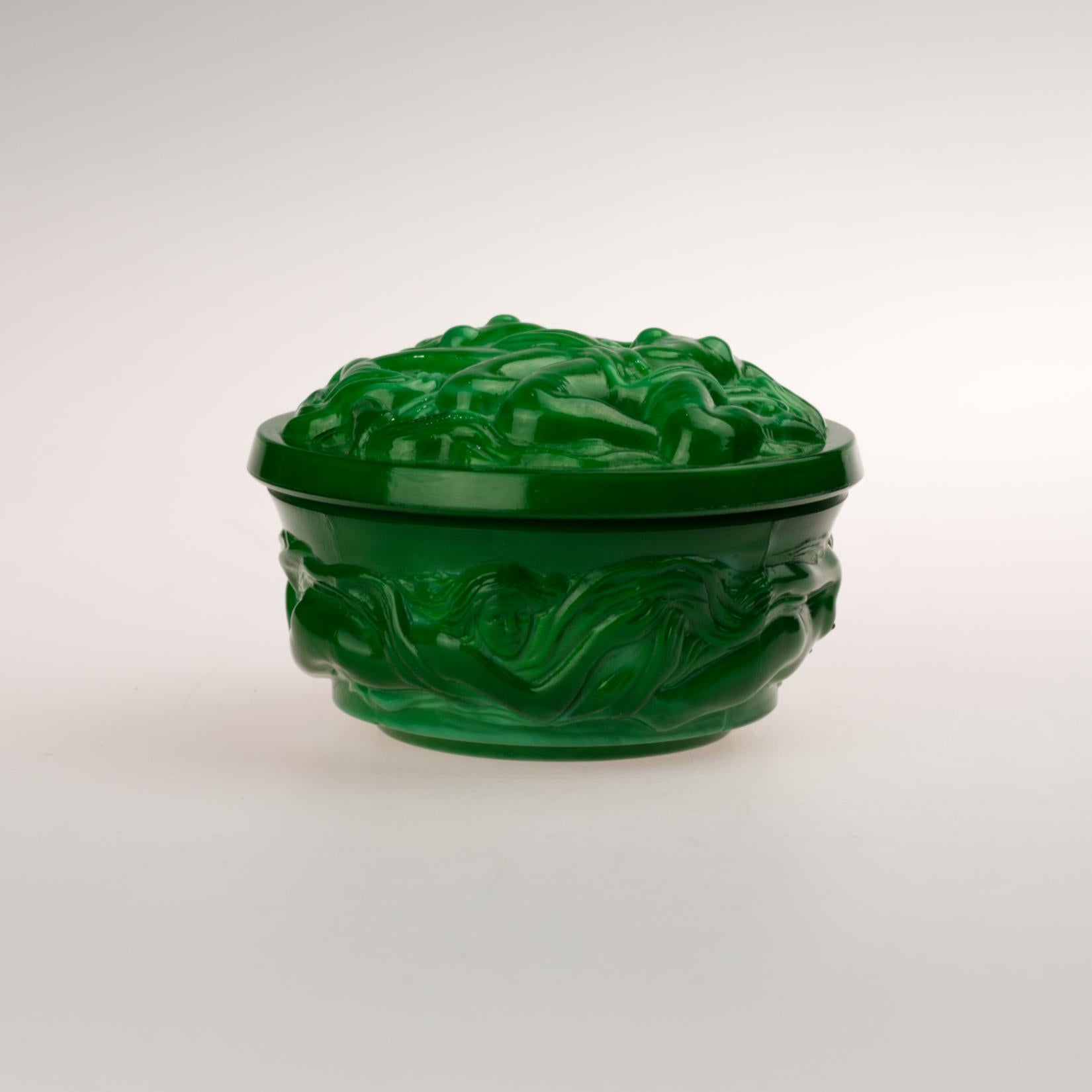 Hoffmann and Schlevogt Art Nouveau Malachite Glass Trinket Box 2