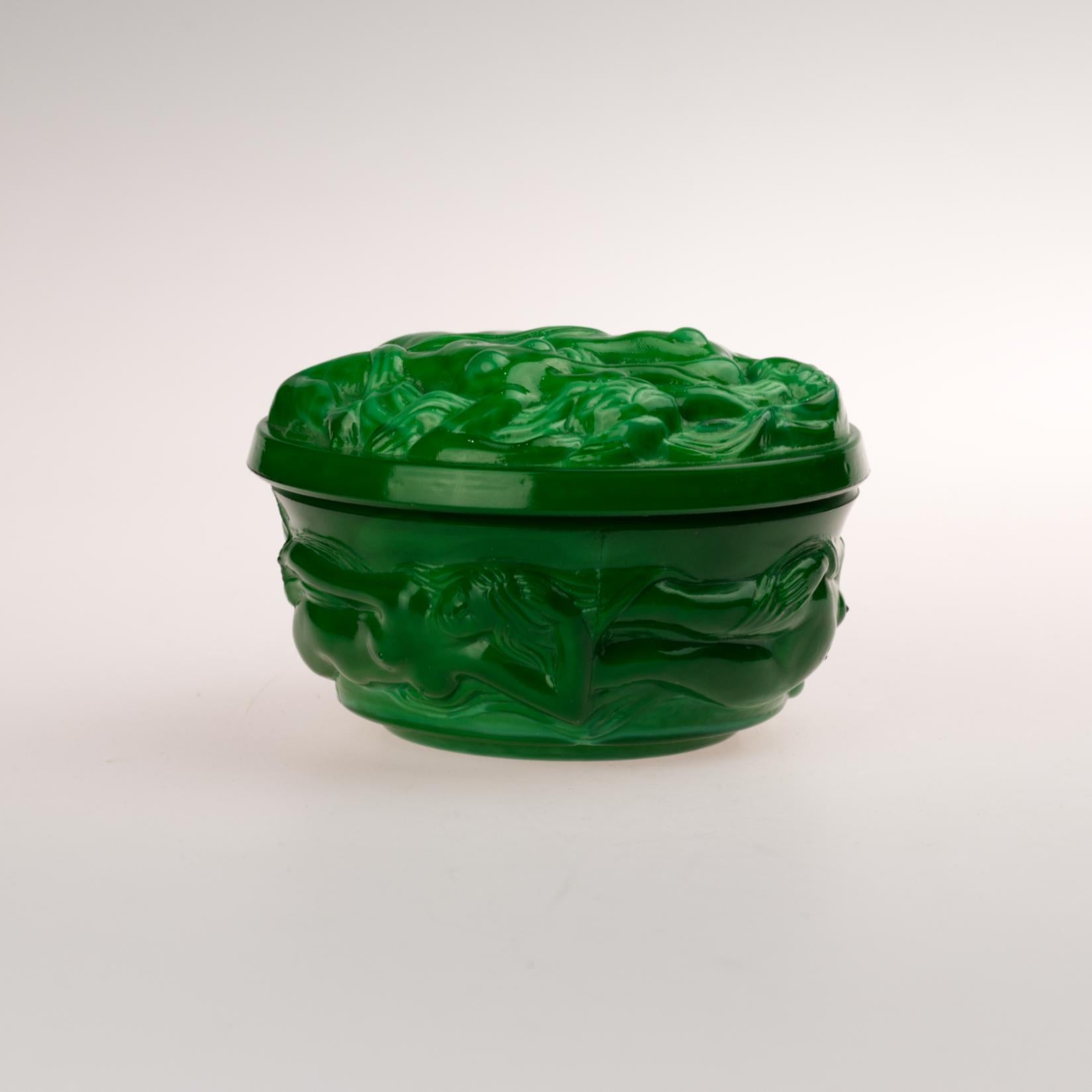 Hoffmann and Schlevogt Art Nouveau Malachite Glass Trinket Box 2