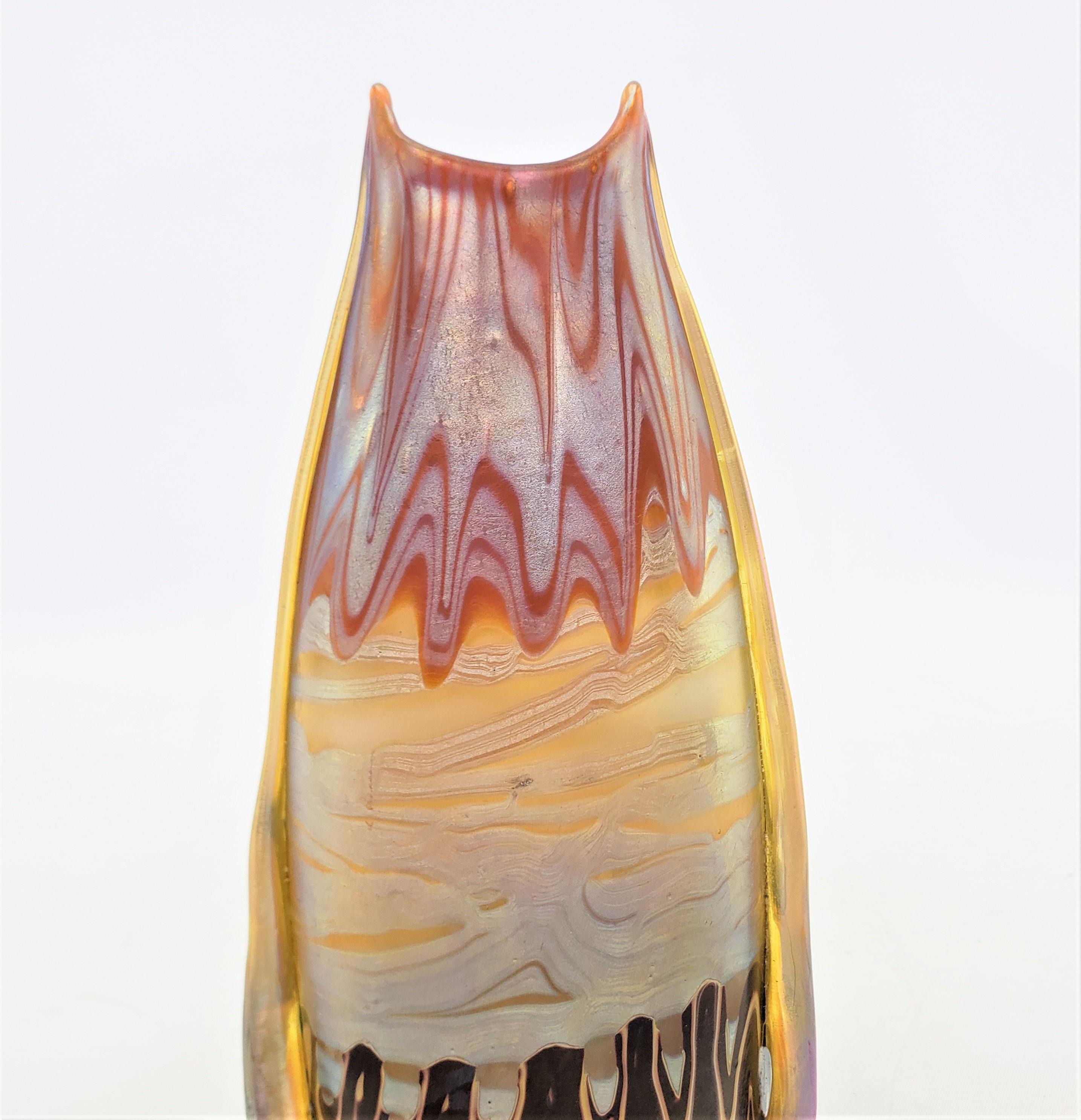 Hofstoetter Designed Signed Loetz Large Antique Art Glass Irridescent Vase 6
