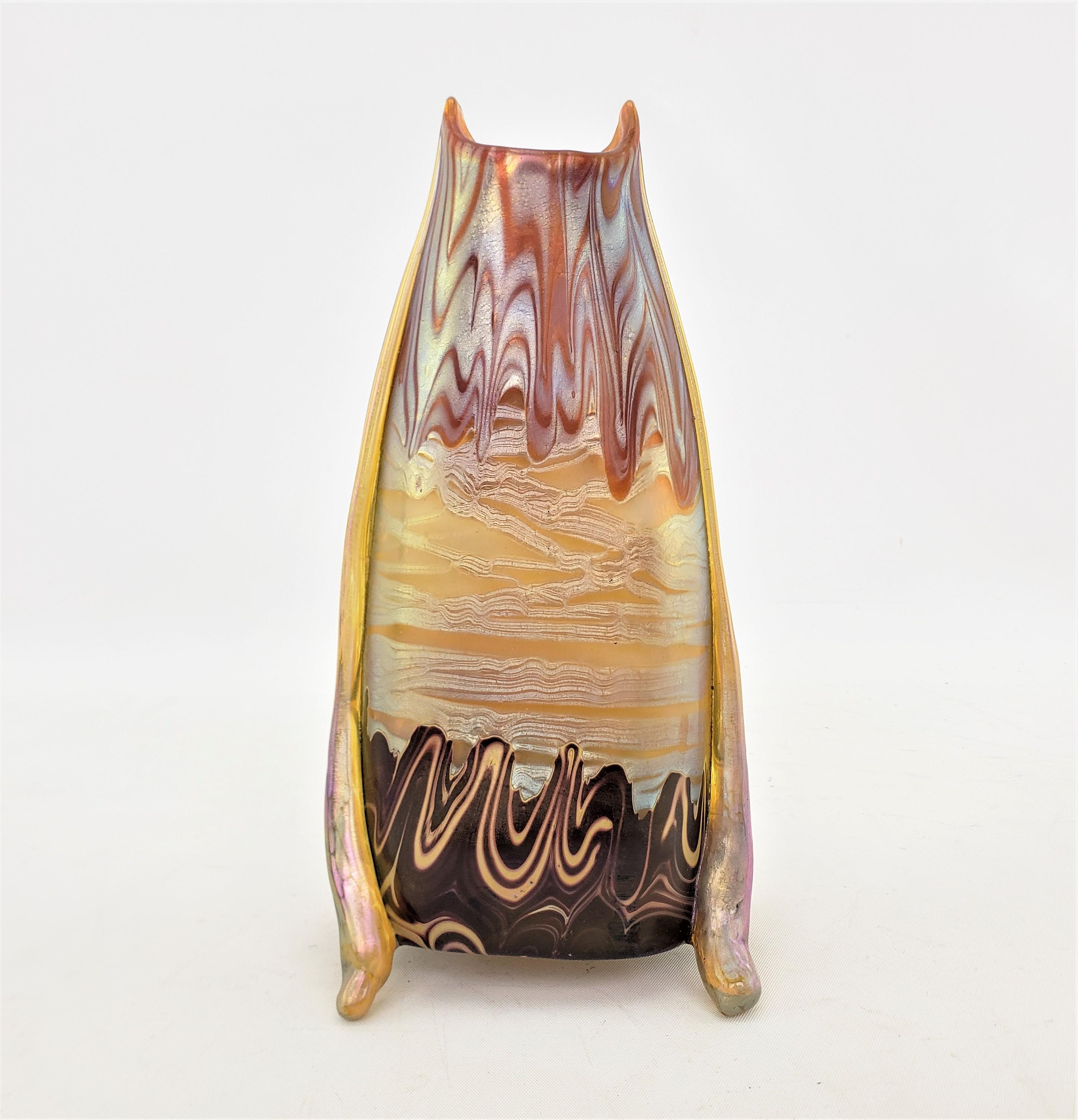 Hofstoetter Designed Signed Loetz Large Antique Art Glass Irridescent Vase In Good Condition In Hamilton, Ontario