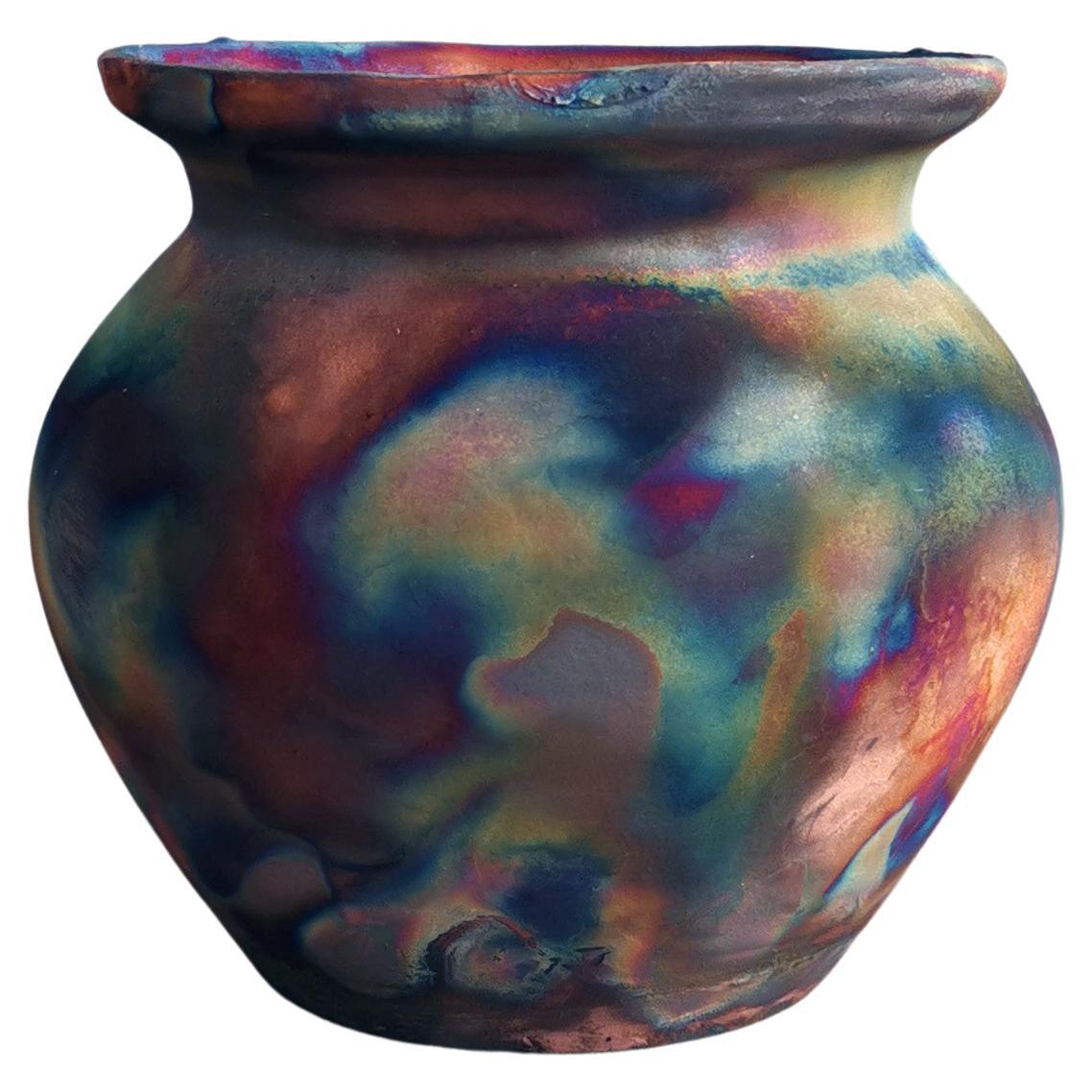 Hofu Raku Ceramic Vase - Full Copper Matte - Handmade Pottery Home Decor Gift For Sale