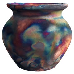 Vase en céramique Hofu Raku entièrement mat cuivre - Poterie faite à la main cadeau de décoration intérieure