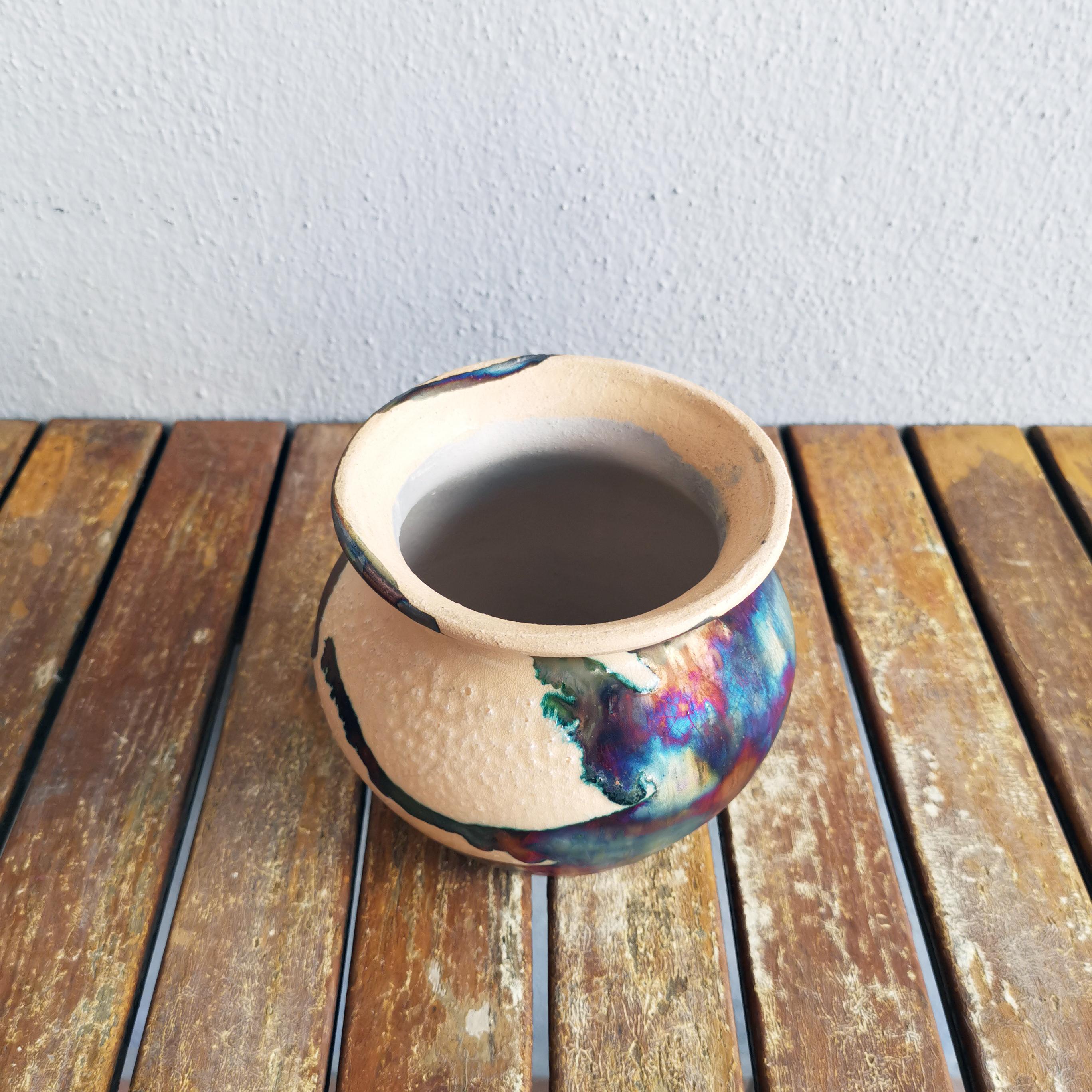 Modern Hofu Raku Ceramic Vase - Half Copper Matte - Handmade Pottery Home Decor Gift For Sale