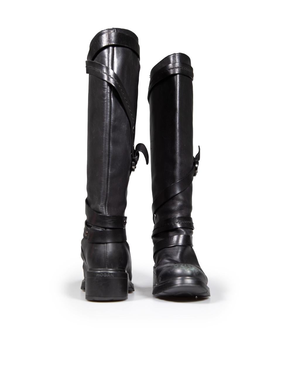 Hogan Black Leather Buckled Strap Boots Size IT 37 In Good Condition In London, GB